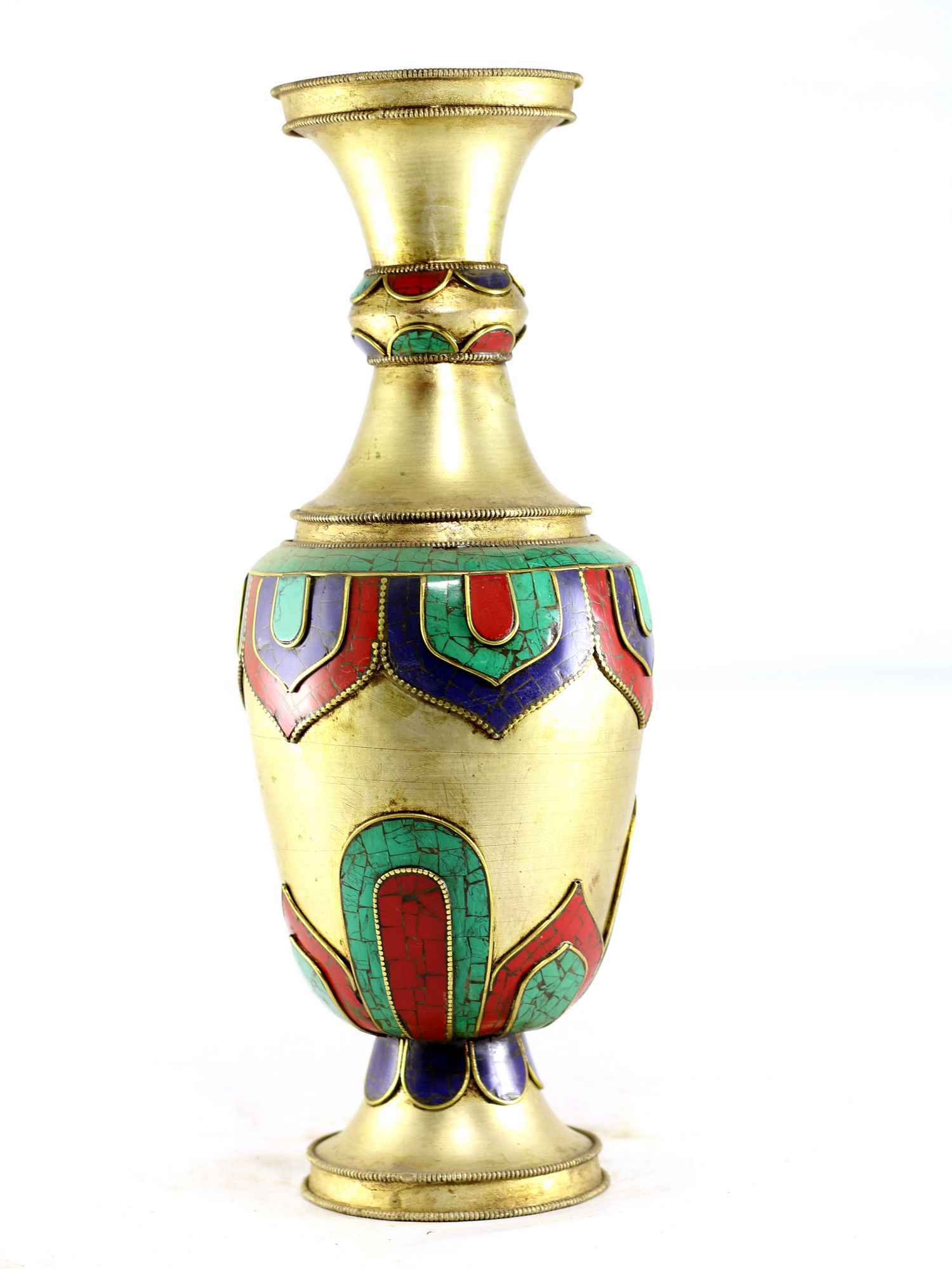 White Metal Tibetan Flower Vase : Vase With stone Setting