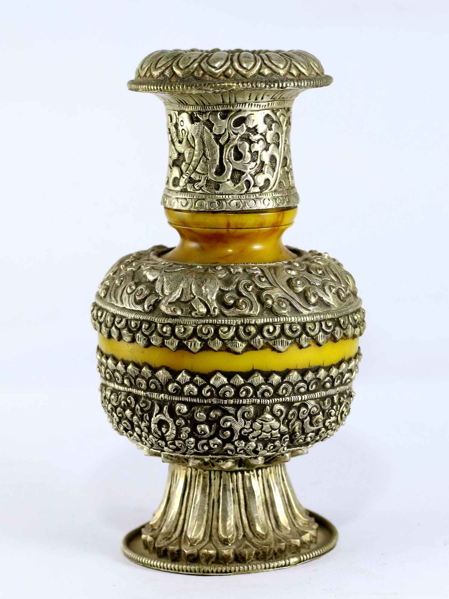 Tibetan Flower Vase :silver Vase Over Imitation Amber