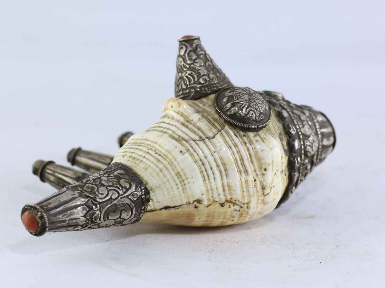 Unique Tibetan Traditional Conch Shell Will Silver Plated Carving <span Style=