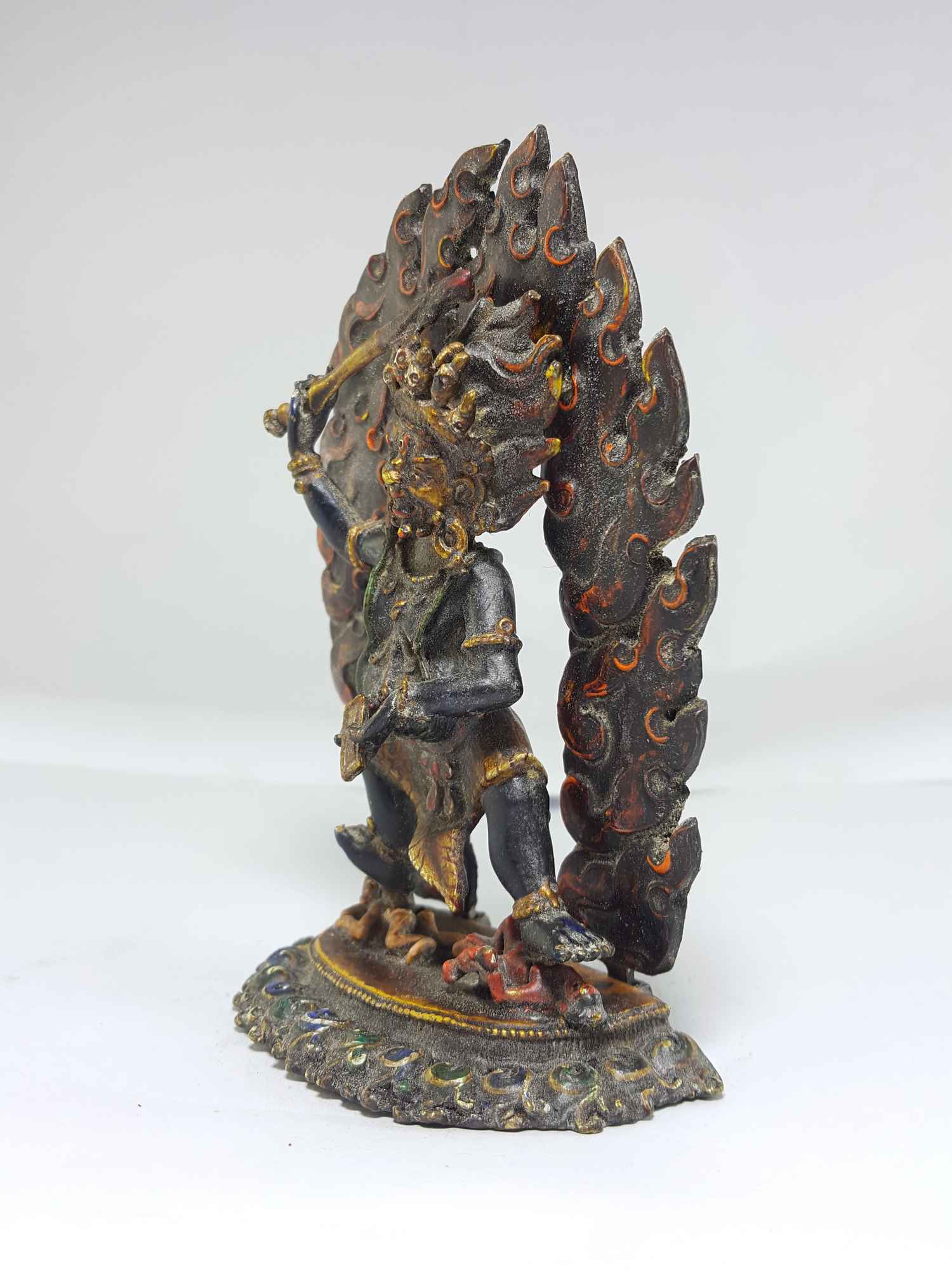 Copper Black Manjushri Statue With Thanka Color And Antique Finishing