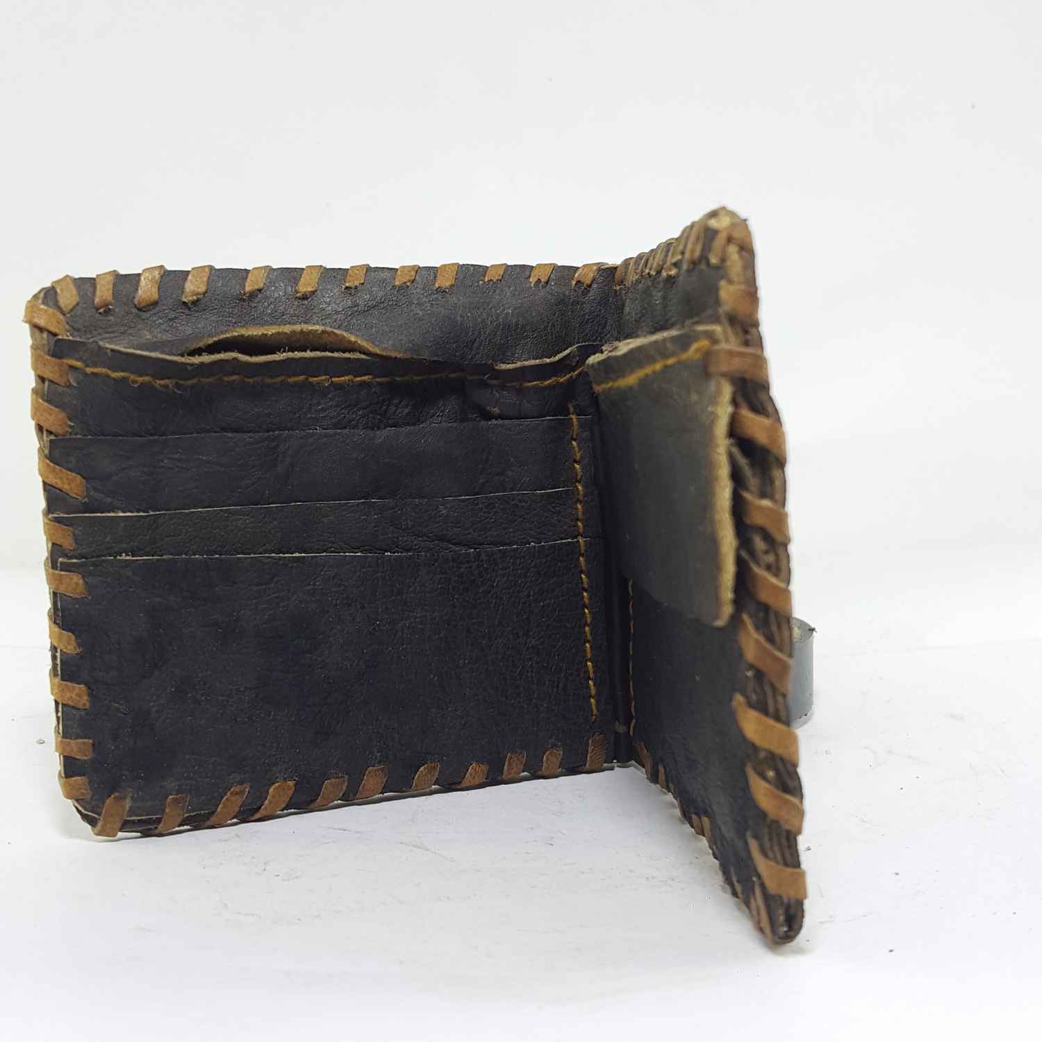 Pure Leather Handmade Wallet all Hand Stitched, 6 Pockets