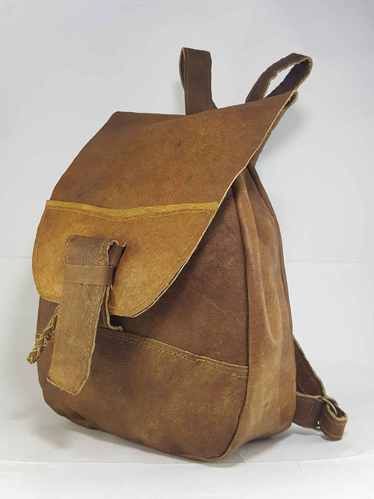 Himalayan Yak Leather Backpack Bag 1 Pocket, leather Lace, Leath Stripe Lock