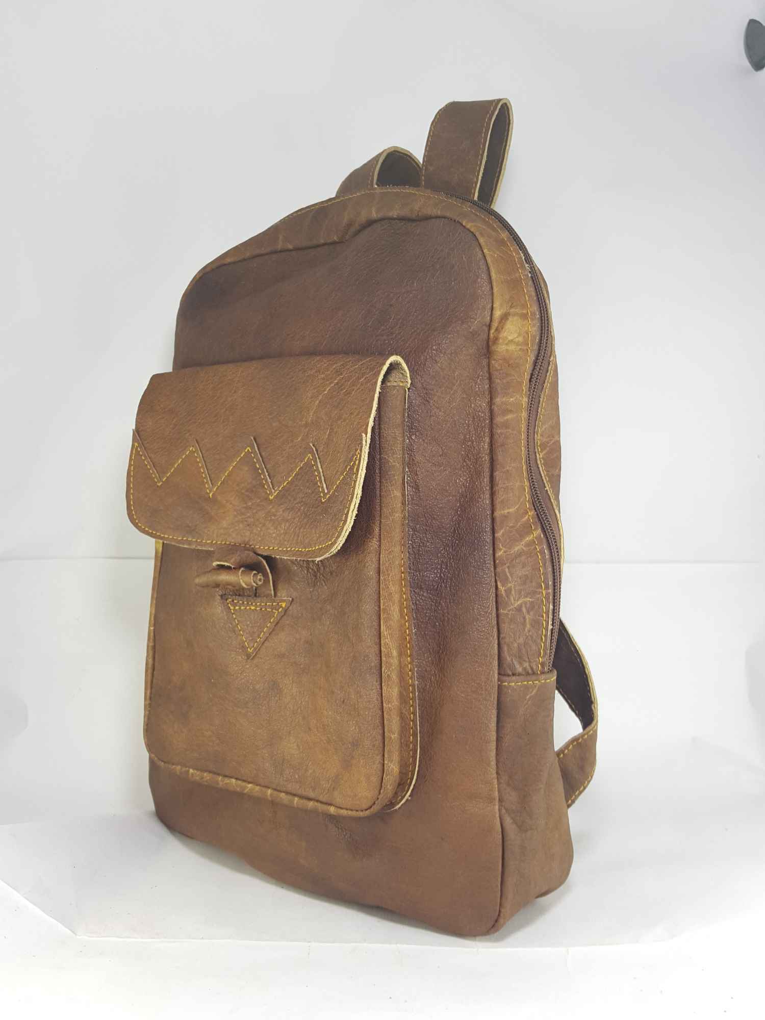 Himalayan Yak Leather Backpack Bag 2 Pocket, 1 Zip, leather Bottom Lock