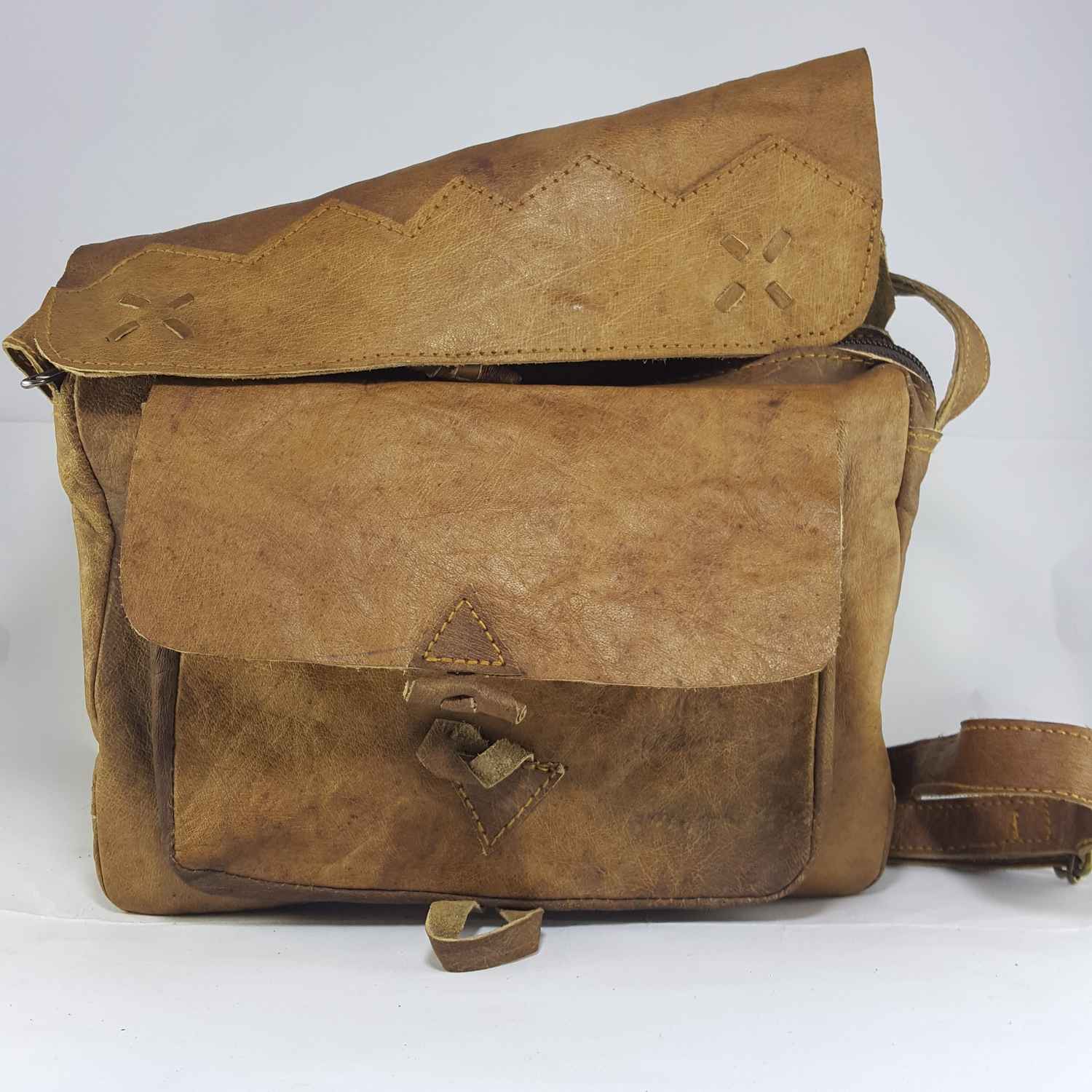 Himalayan Yak Leather Office Shoulder Bag 2 Pockets, 1 Zip, 2
