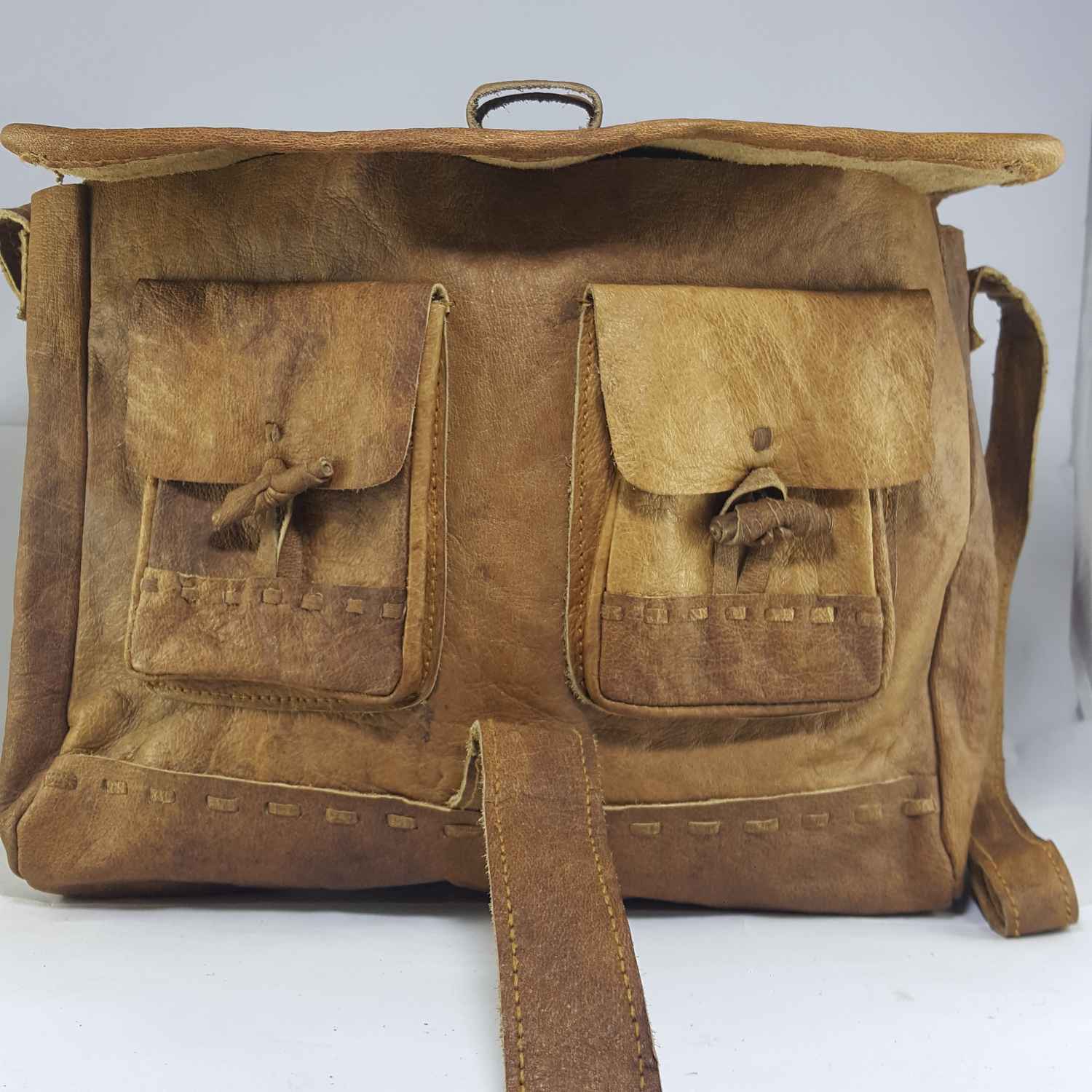 Himalayan Yak Leather Office Shoulder Bag 3 Pocket, 2 Leather Button Lock, 1 Leather Stripe Lock