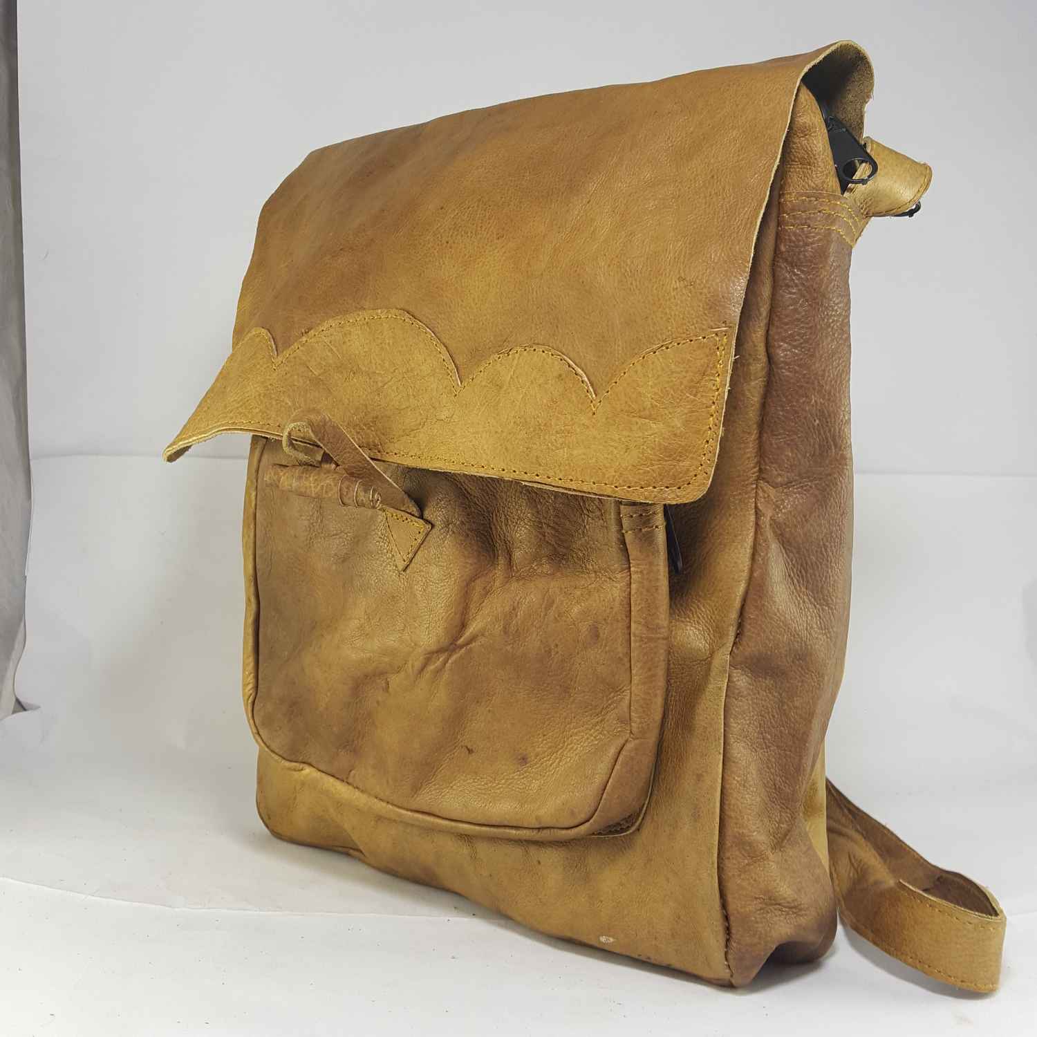 Himalayan Yak Leather Office Shoulder Bag 2 Pocket, 2 Zip, 1 Leather Botton Lock
