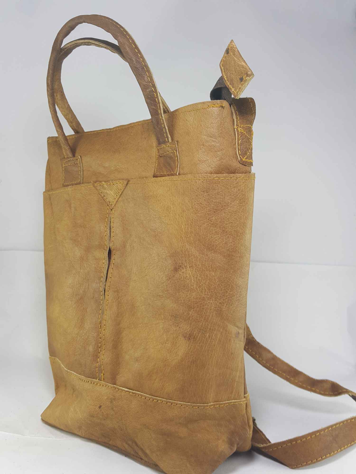 Himalayan Yak Leather Shopping Bag 3 Pocket, 1 Hidden Pocket, 1 Zip