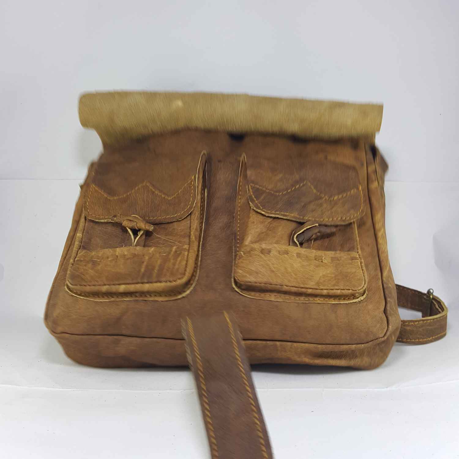 Himalayan Yak Leather Cross Shoulder Bag 3 Pocket, 2 Leather Button Lock, 1 Leather Stipe Lock