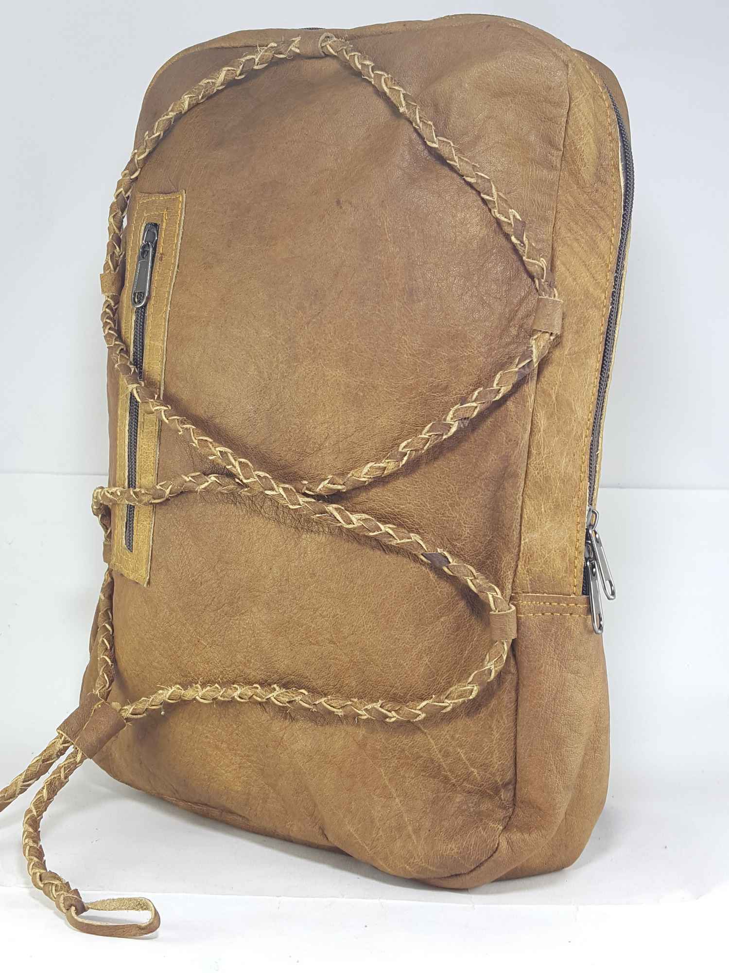 Himalayan Yak Leather Backpack Bag 2 Zip, 2 Pocket
