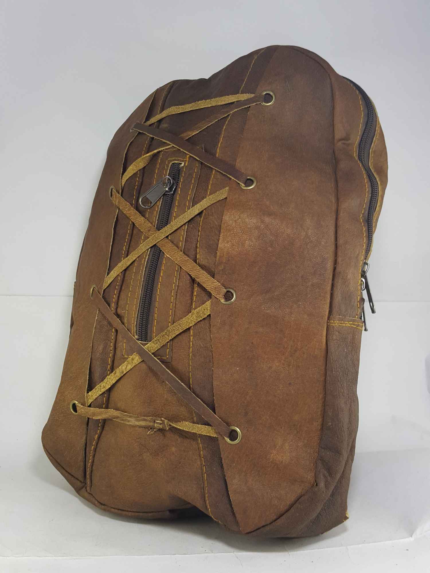 Himalayan Yak Leather Backpack Bag2 Zip, 2 Pocket