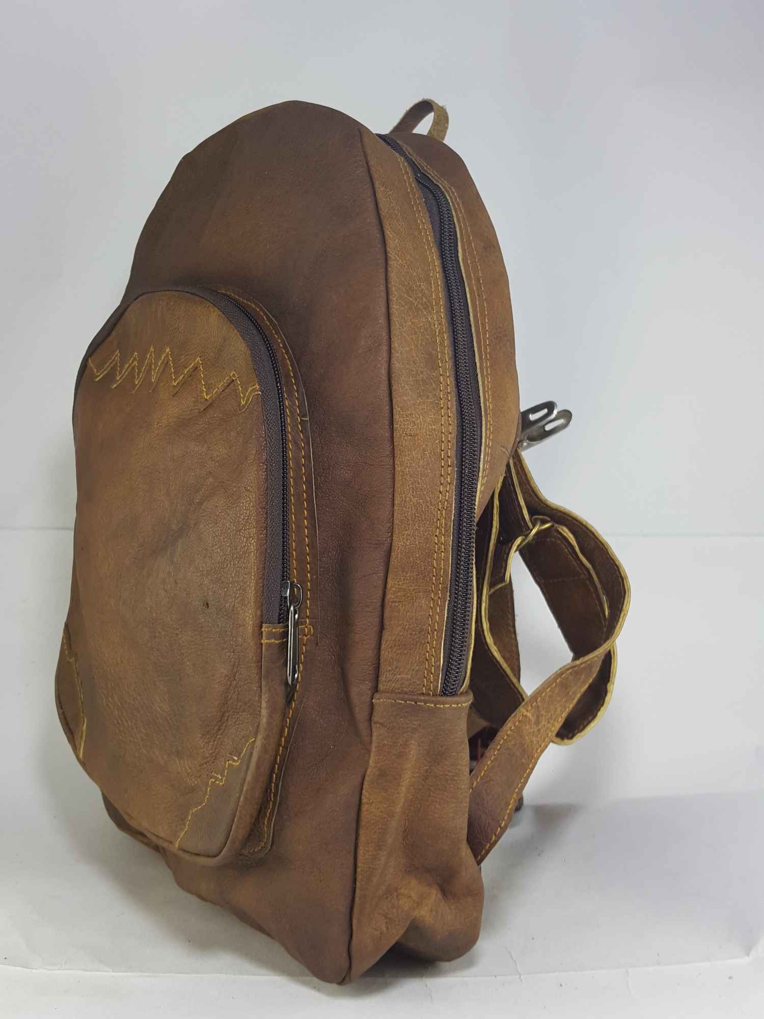 Himalayan Yak Leather Backpack Bag 2 Zip, 2 Pocket