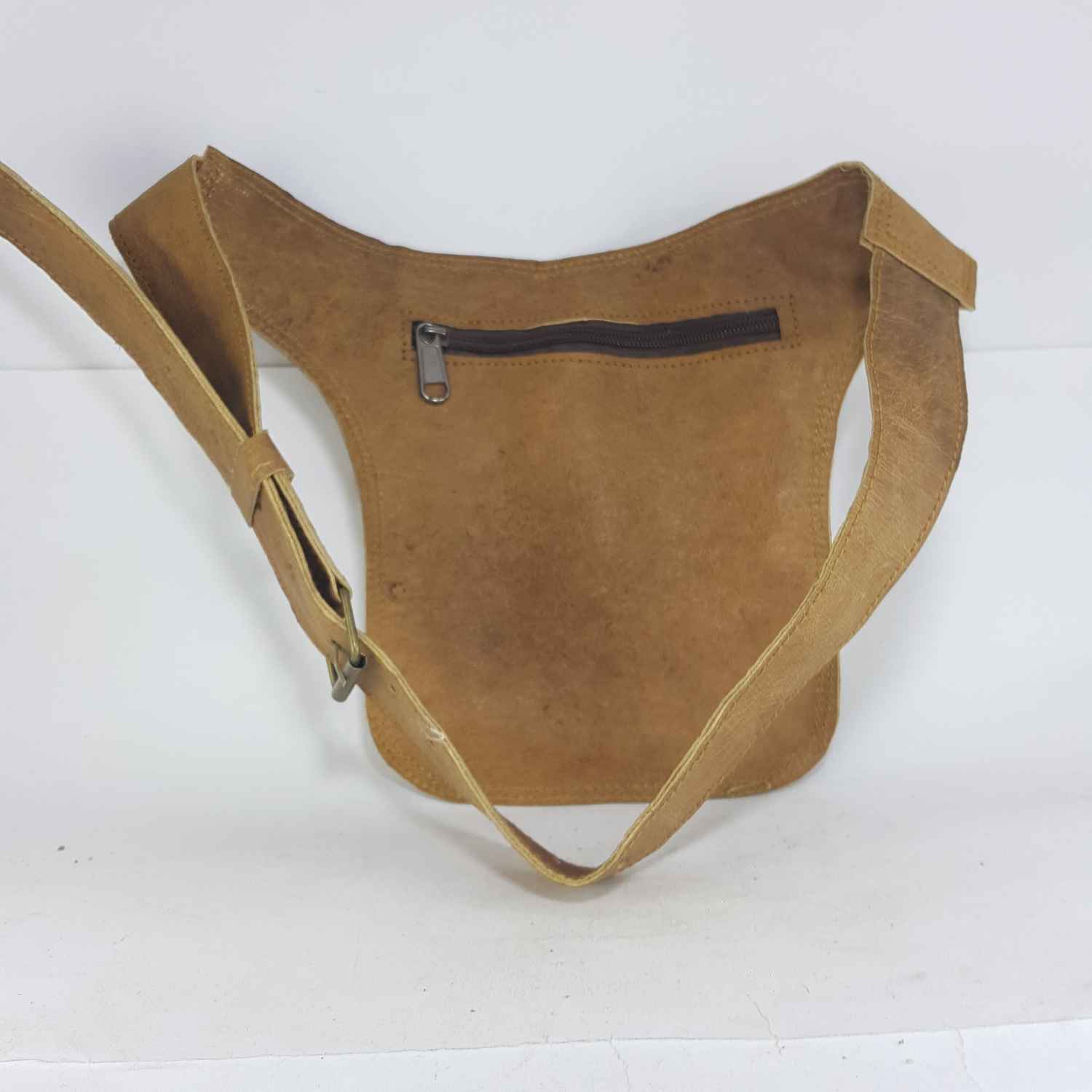 Himalayan Yak Leather waist Bag, 1 Zip, 2 Pocket, button Lock