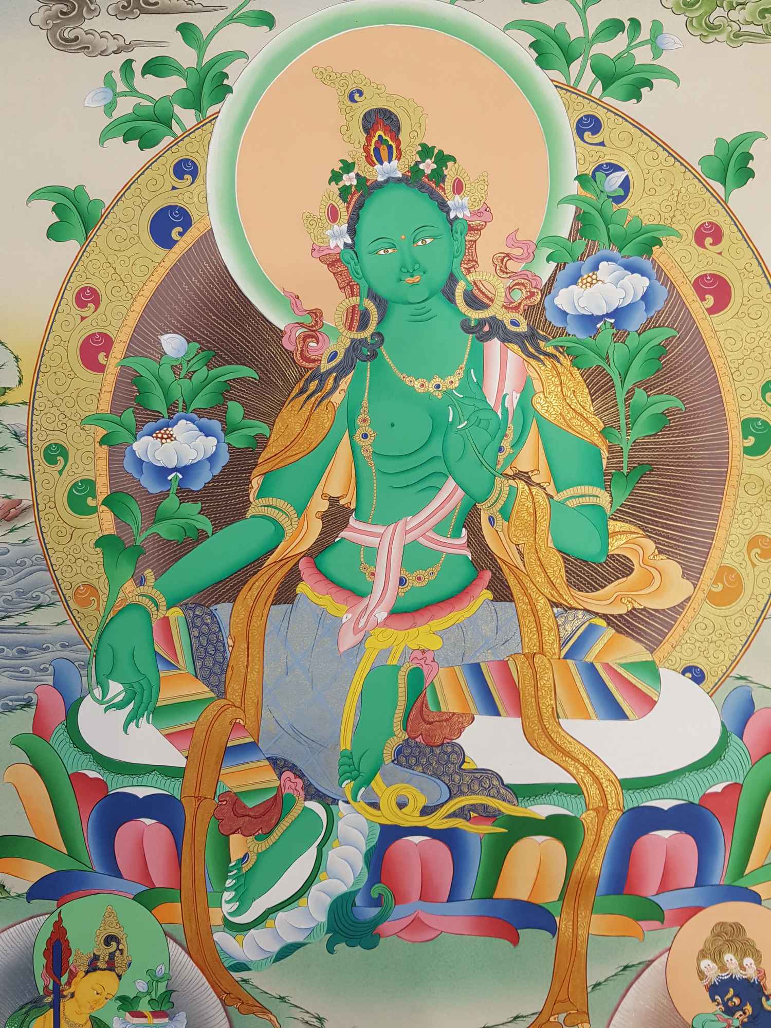 Green Tara Real Hand Painted Thanka Painting <span Style=
