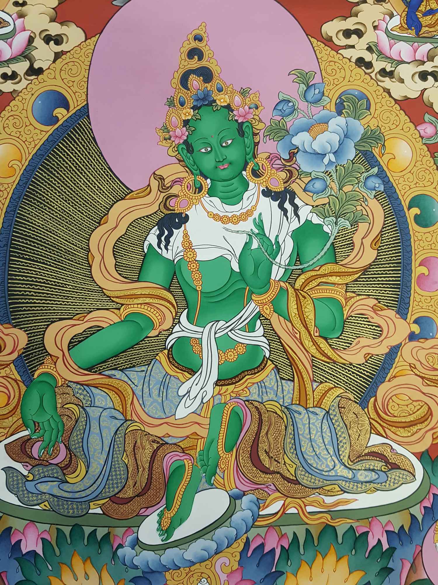 Green Tara Real Hand Painted Thangka Painting <span Style=