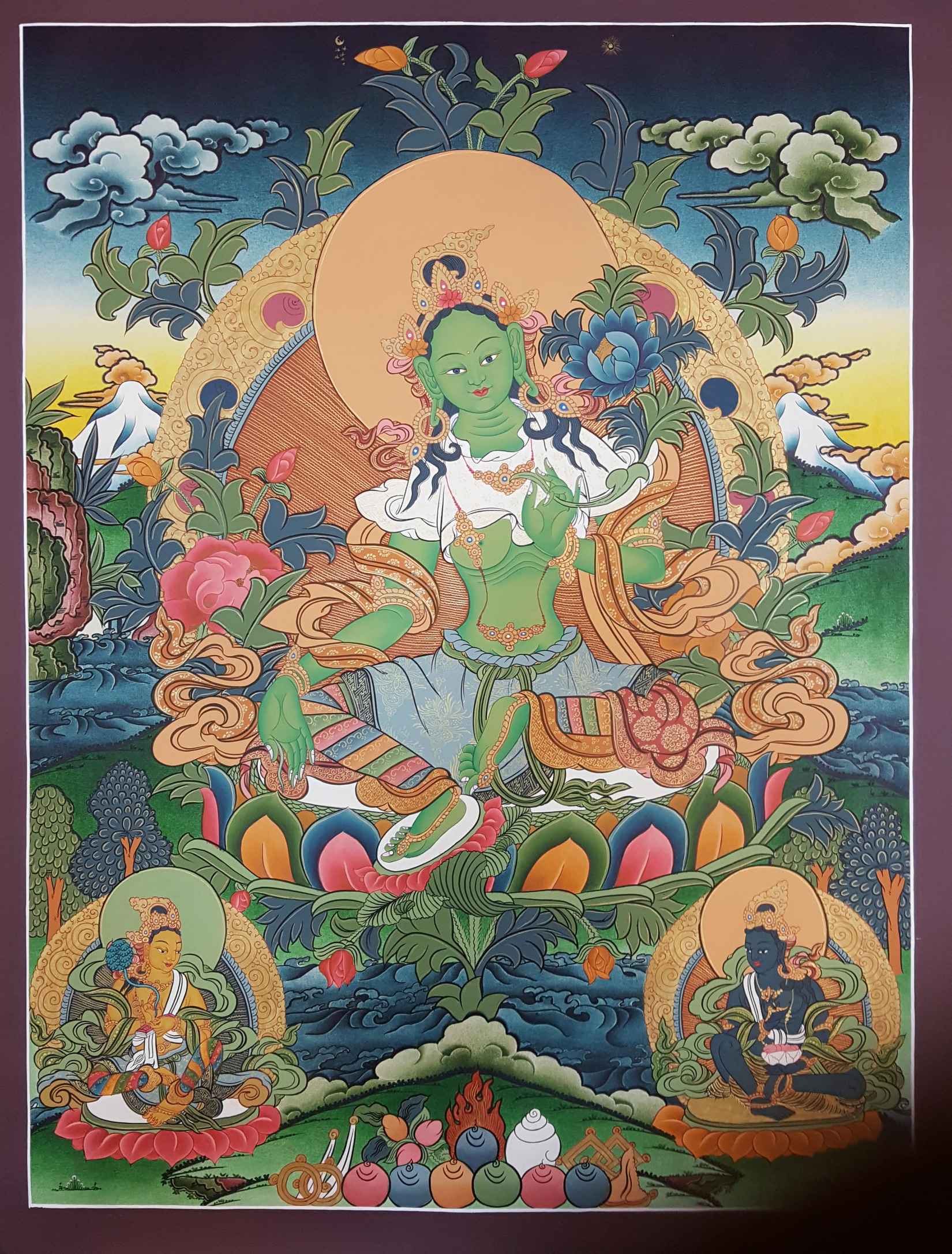 Green Tara Tibetan Hand Painted Thangka <span Style=