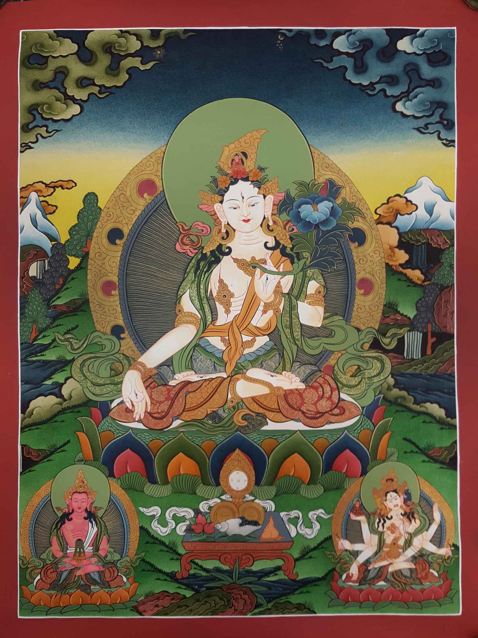 White Tara Tibetan Hand Painted Thangka <span Style=