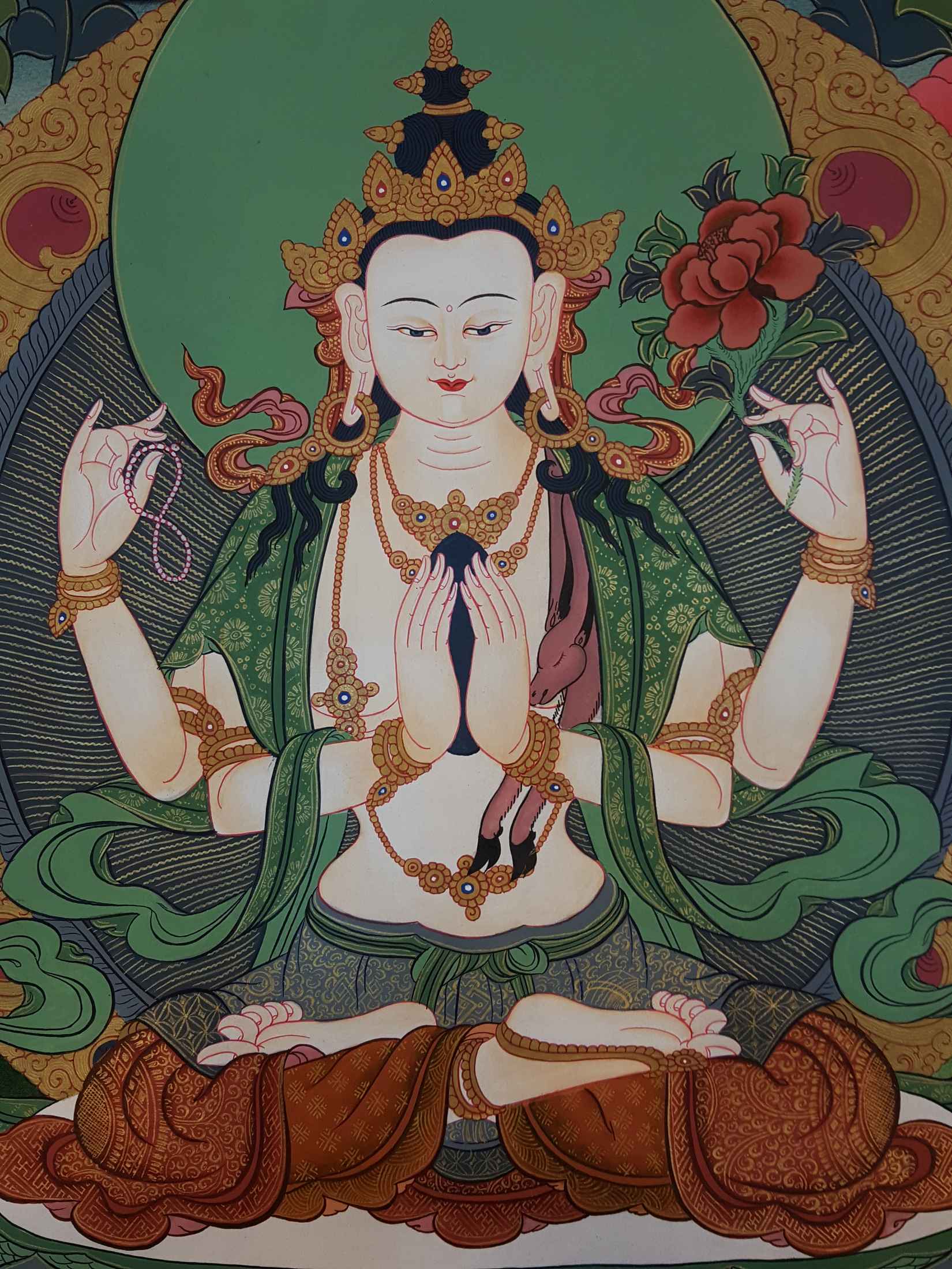 Avalokiteshvara, Chenrezig Tibetan Hand Painted Thangka <span Style=