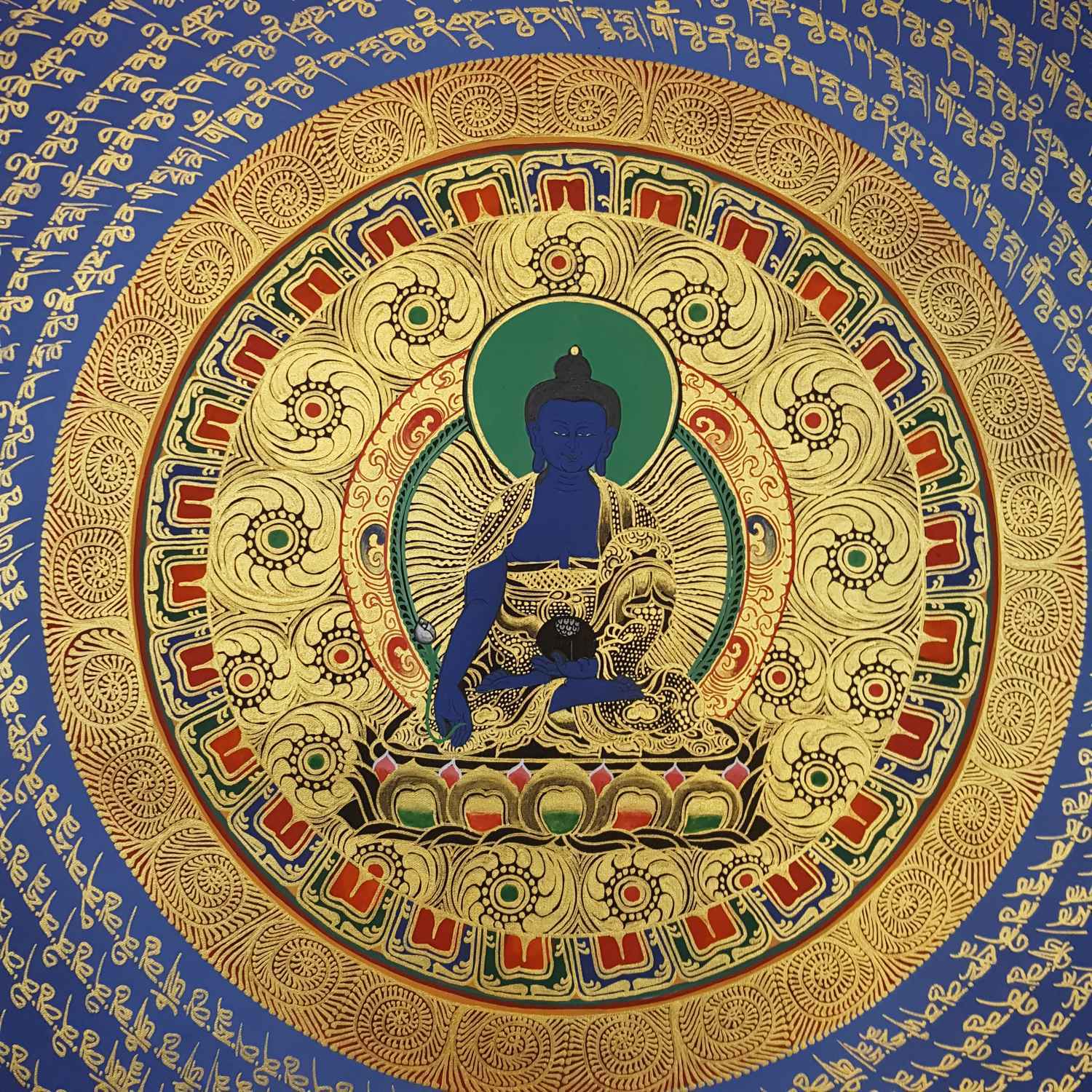 Om Mani Padme Hum Mantra Hand Painted Tibetan Thangka <span Style=