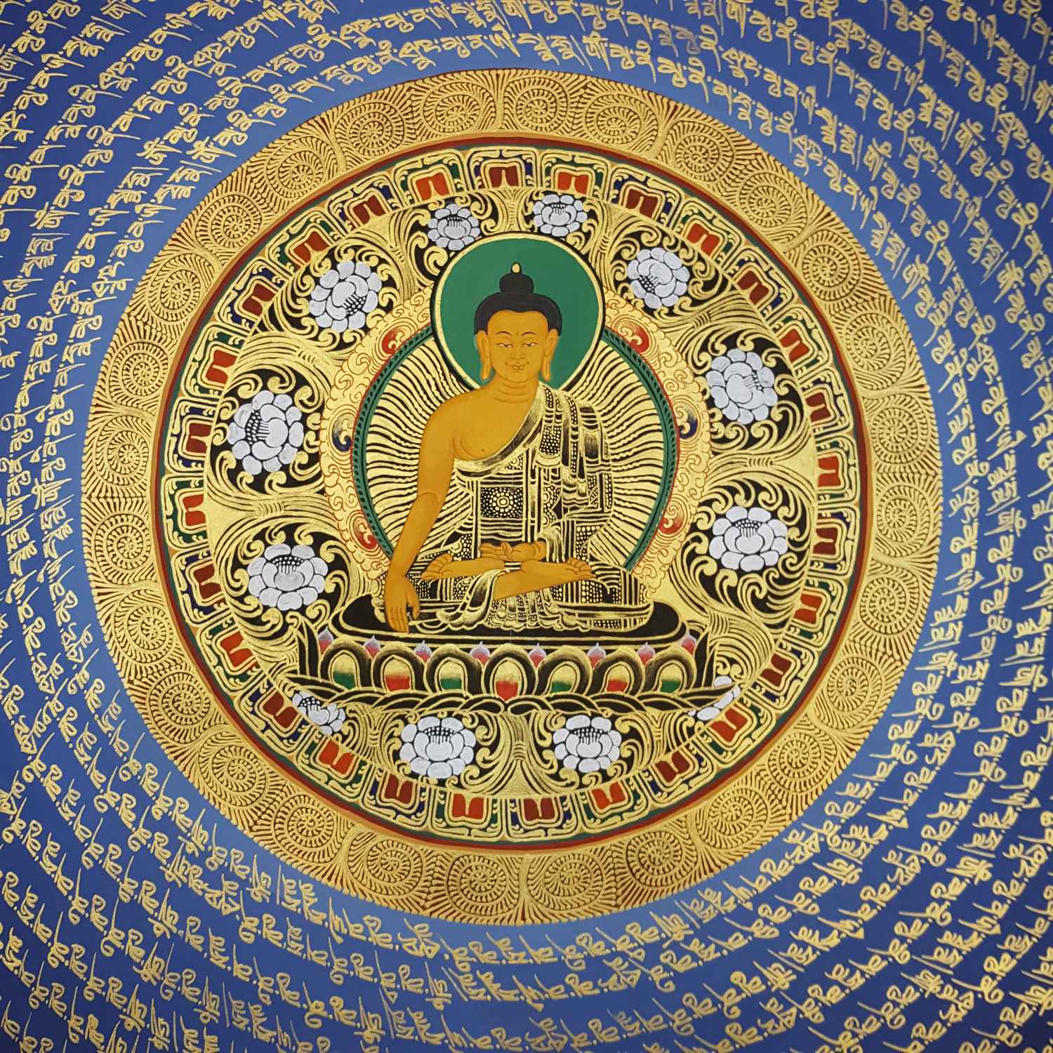 Om Mani Padme Hum Mantra Hand Painted Tibetan Thangka <span Style=