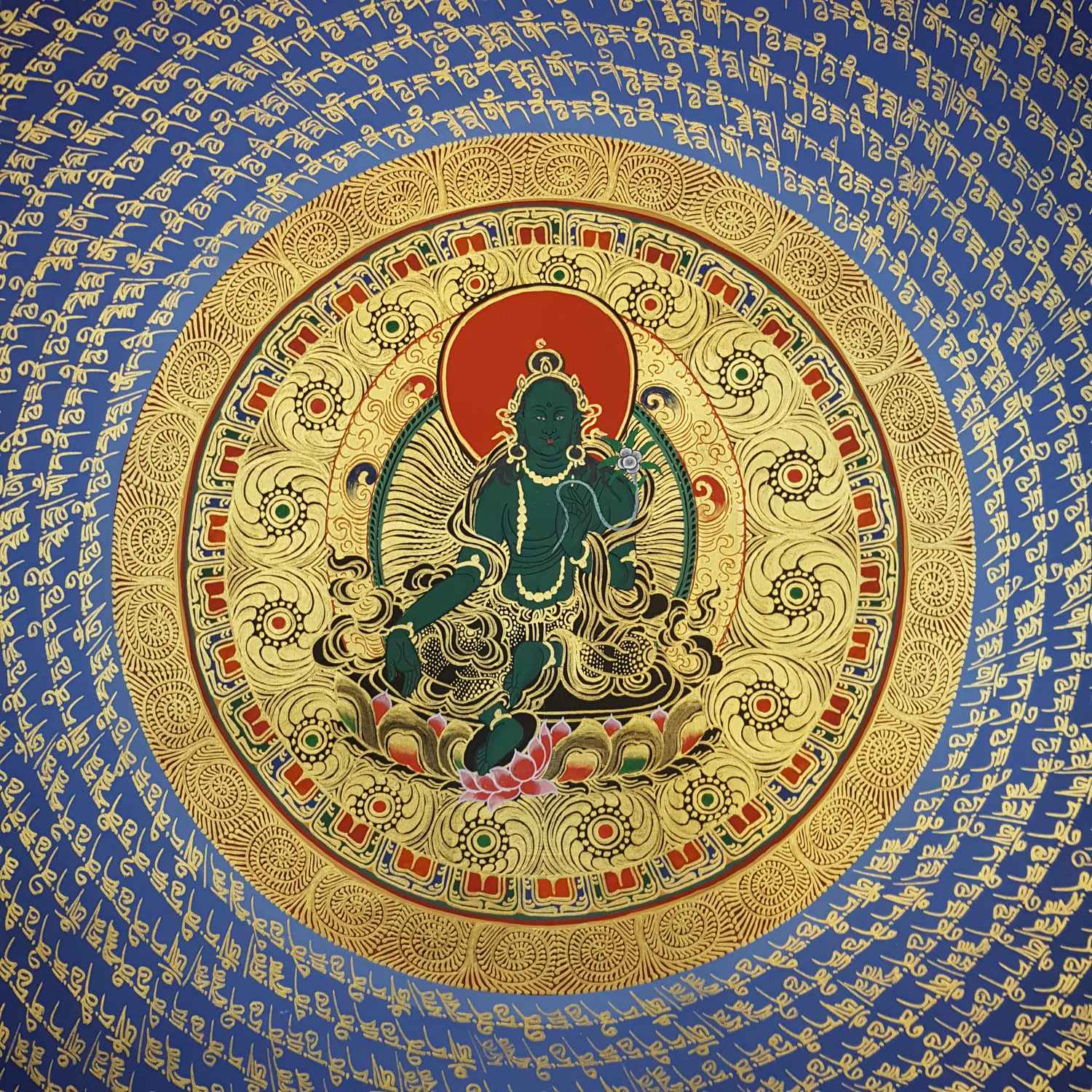 Om Mani Padme Hum Mantra Hand Painted Tibetan Thangka <span Style=