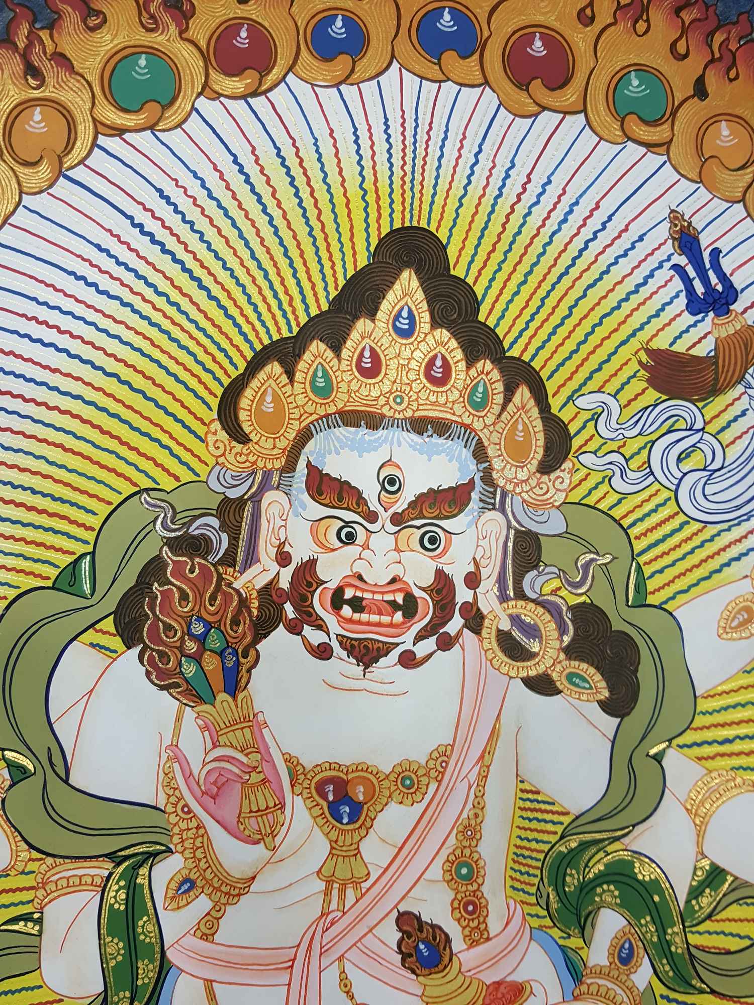 White Mahakala Hand Painted Tibetan Thangka <span Style=