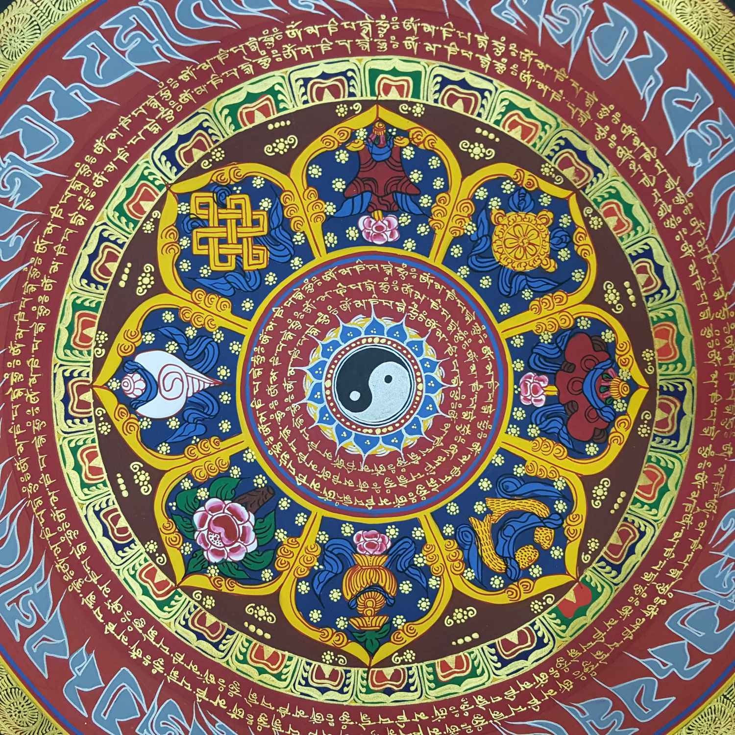 Om Mani Padme Hum Mantra Mandala Hand Made Tibetan Thangka <span Style=