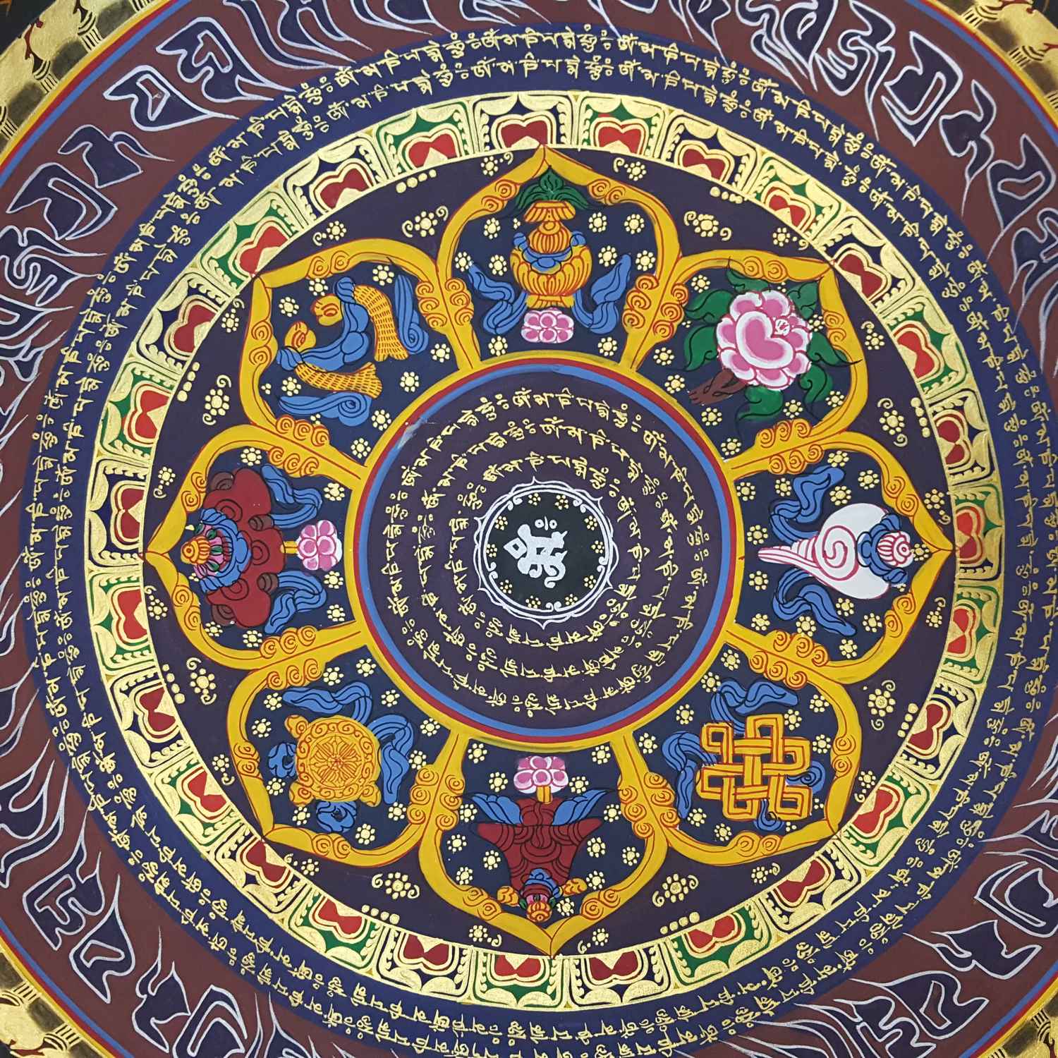 Om Mani Padme Hum Mantra Mandala Hand Made Tibetan Thangka <span Style=