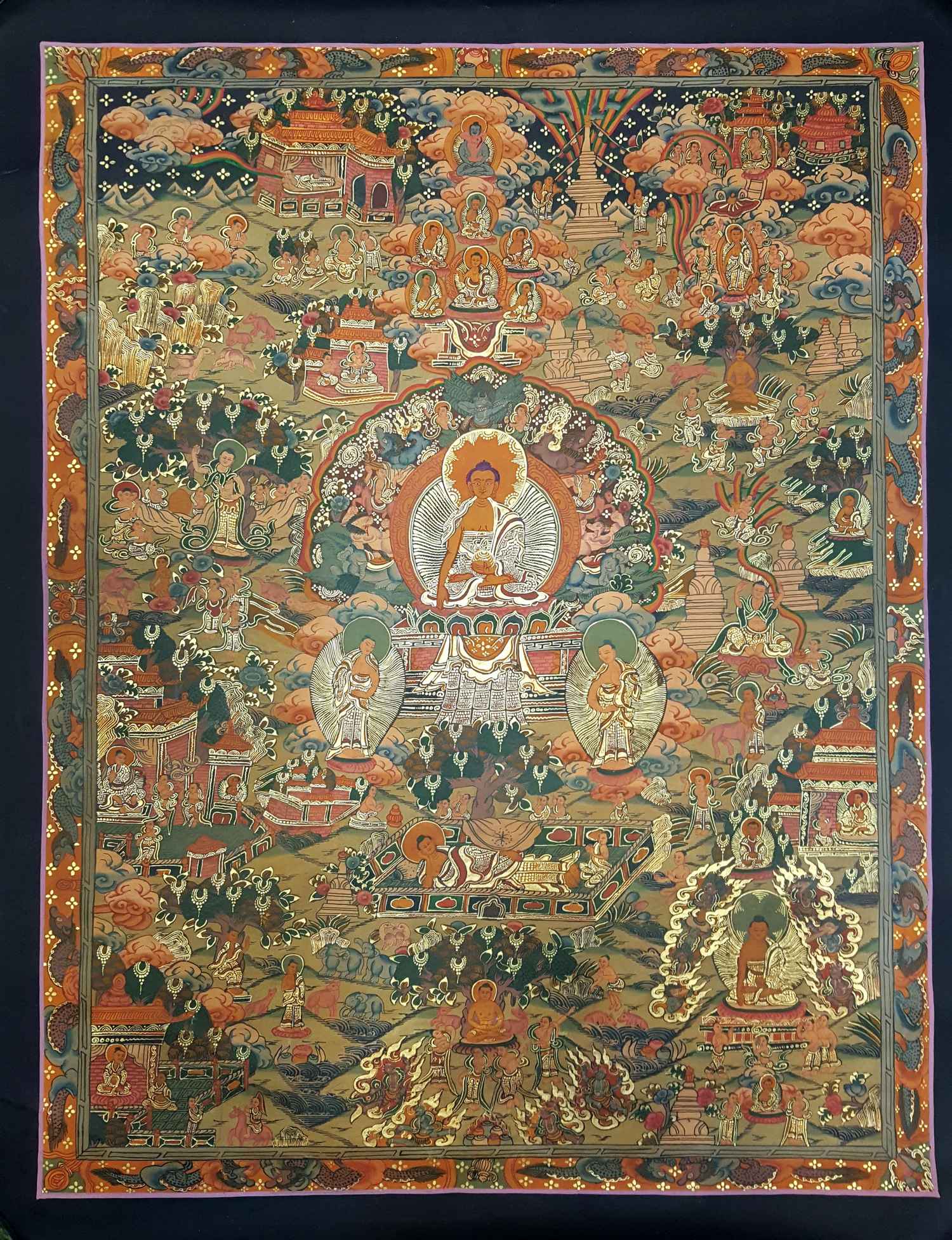 Buddha Life Story Hand Made Tibetan Thangka <span Style=