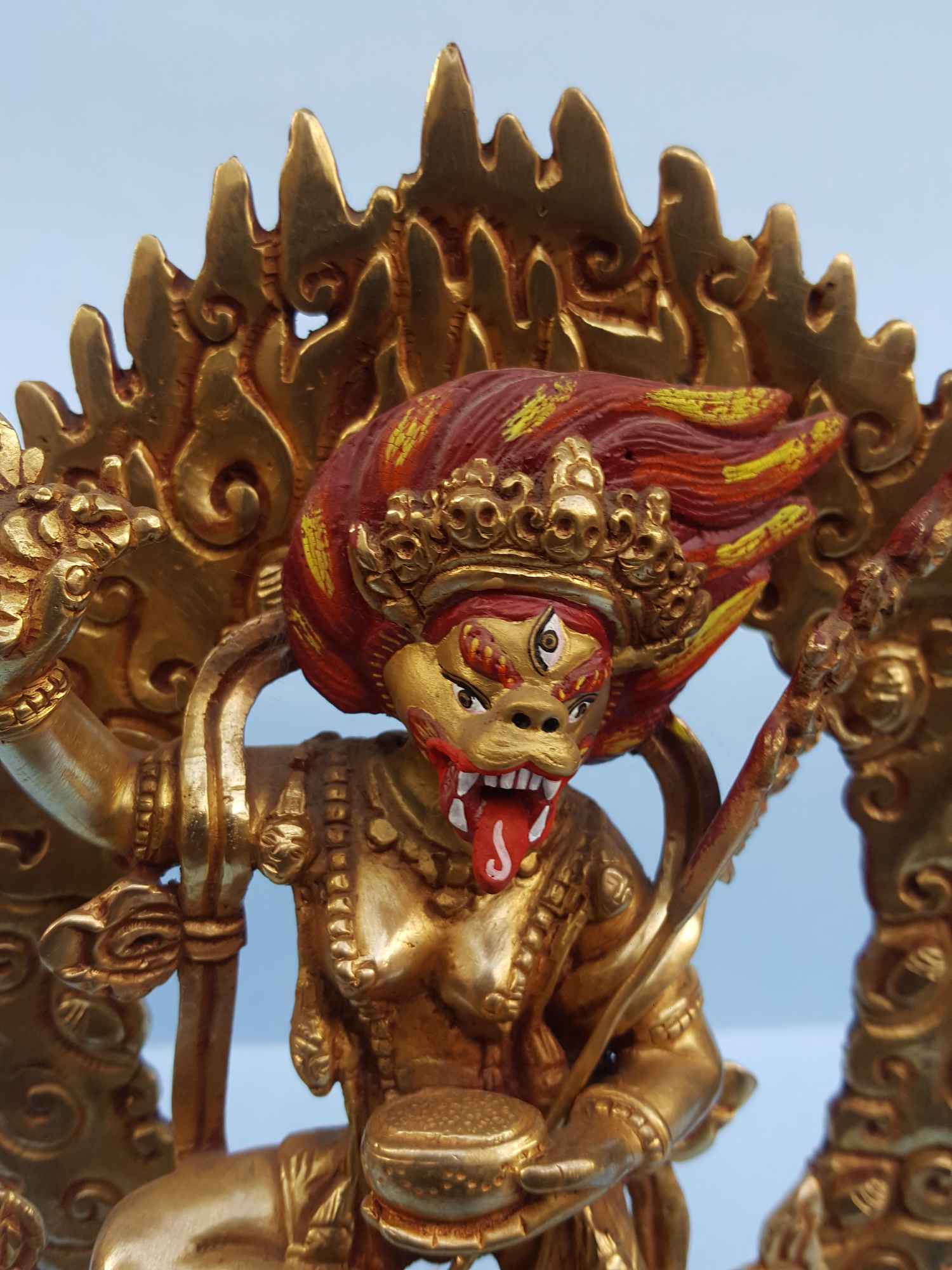 Simhamukha Yogini, Senge Dongma - Tibetan Handmade Statue full Fire Gold Plated, painted Face