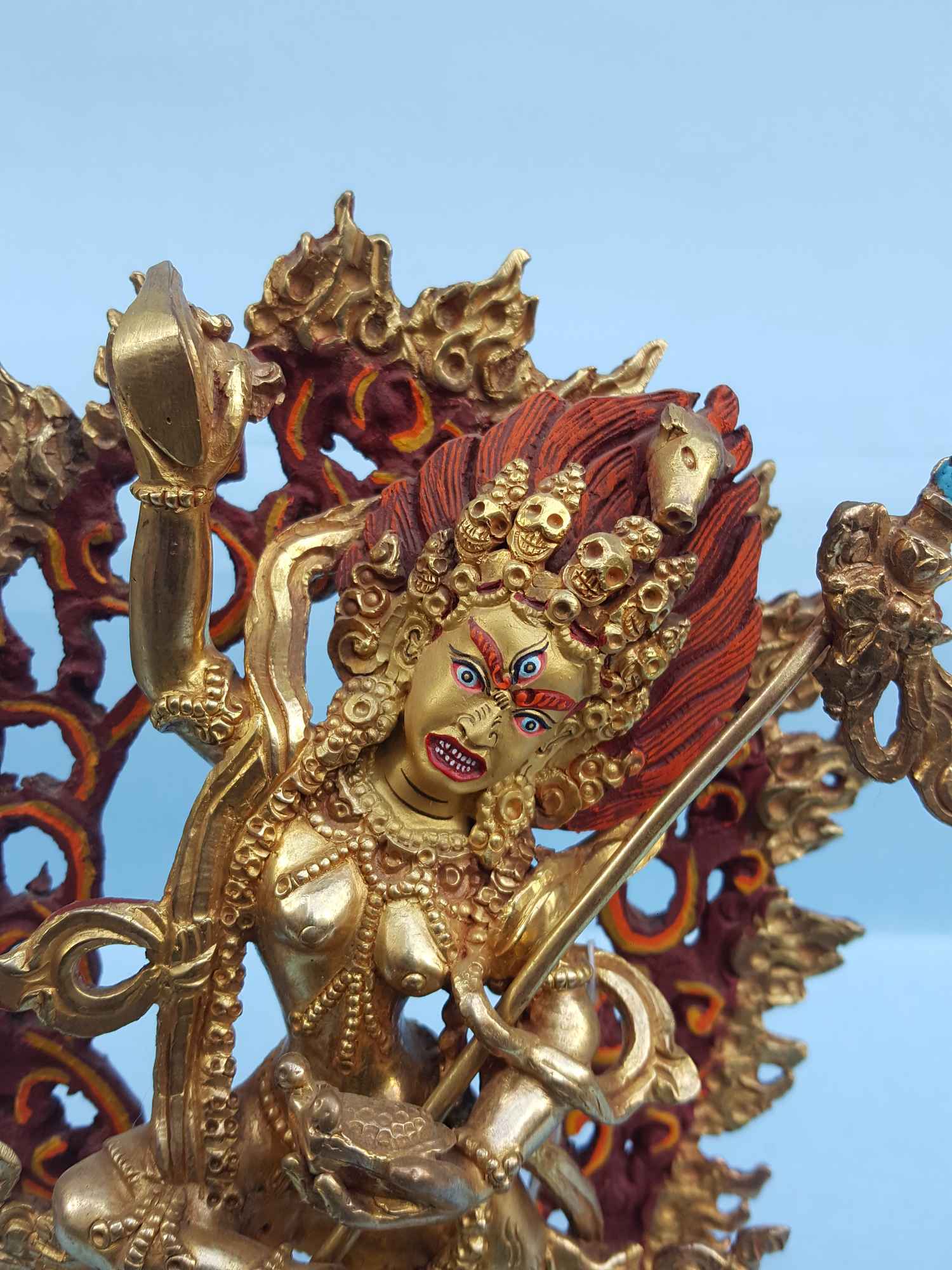 Vajravarahi - Dorje Phagmo Yogini Tibetan Handmade Statue last From The Mold, full Fire Gold Plated, painted Face