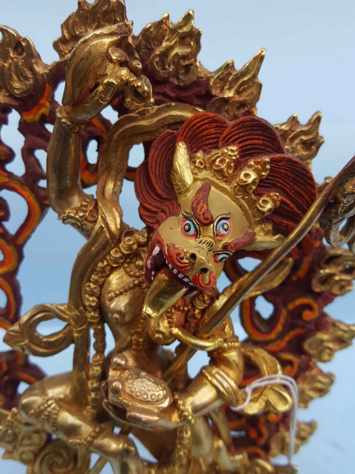 Simhamukha Yogini, Senge Dongma - Tibetan Handmade Statue last From The Mold, full Fire Gold Plated, painted Face