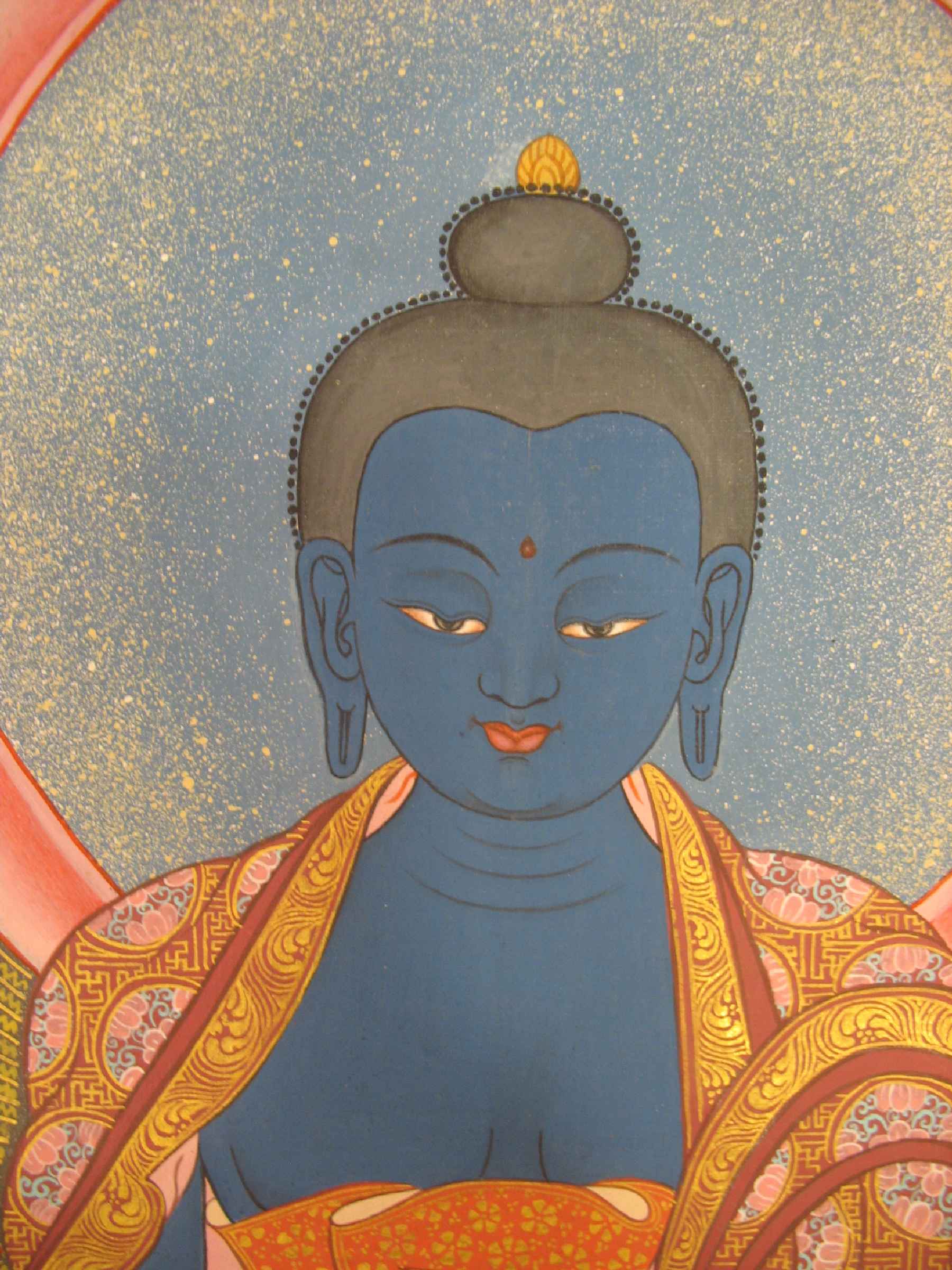 Medicine Buddha Tibetan Hand Painted Buddhist Thangka <span Style=