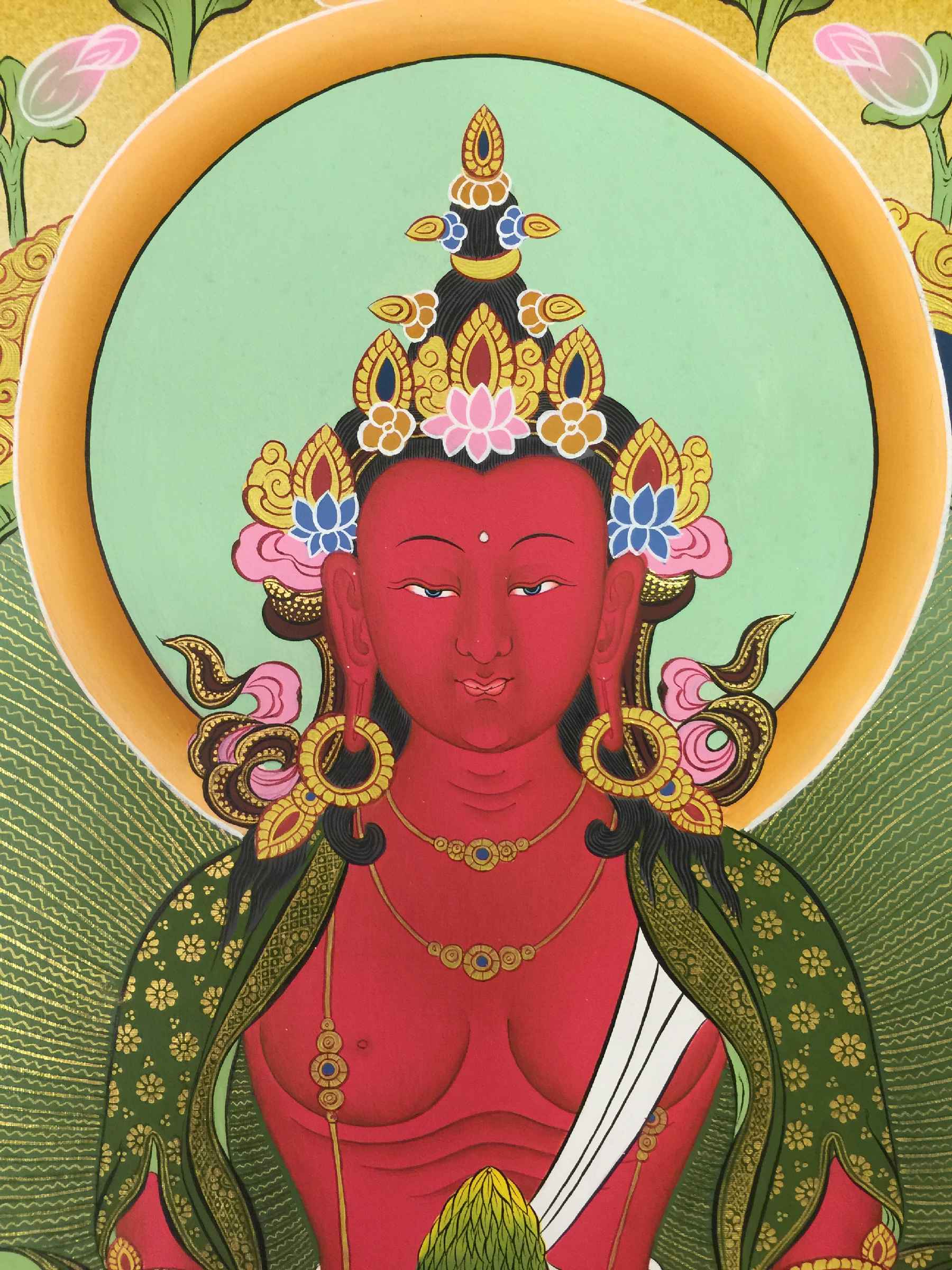 Amitayus, Aparimita Tibetan Hand Painted Buddhist Thangka real Gold, traditional Color, Chepame
