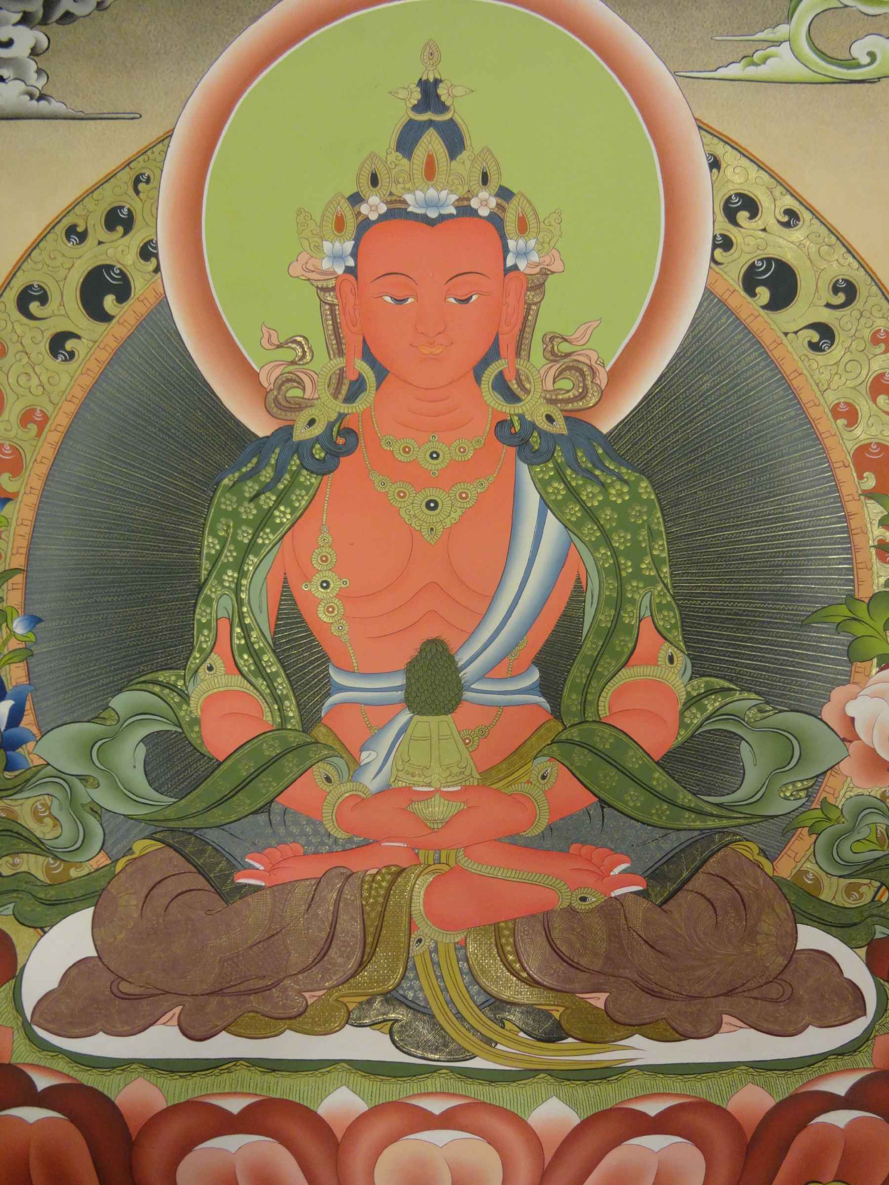 Amitayus, Aparimita Tibetan Hand Painted Buddhist Thangka real Gold, traditional Color, Chepame