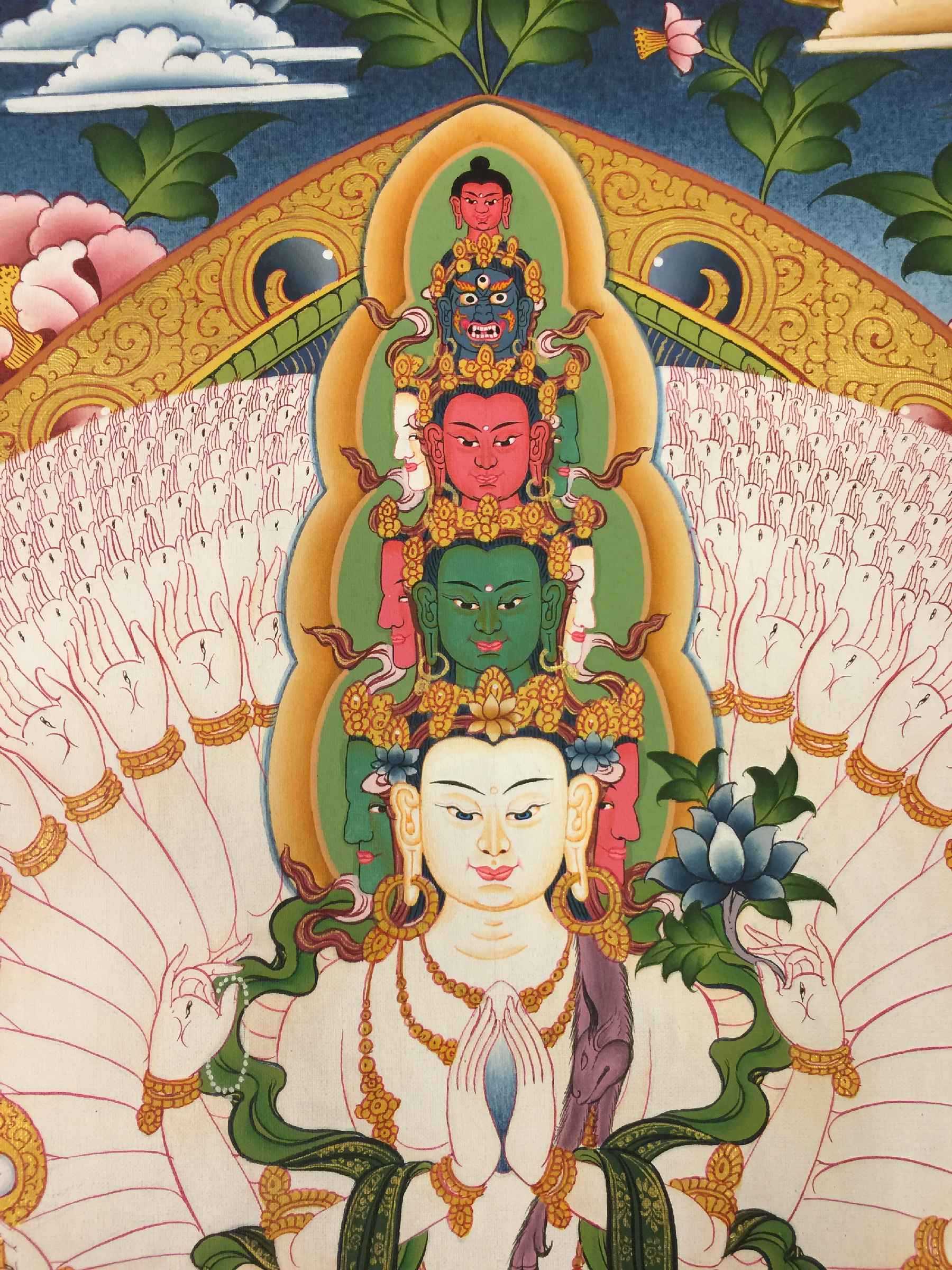 Sahasrabhuja Avalokitesvara Tibetan Hand Painted Buddhist Thangka <span Style=