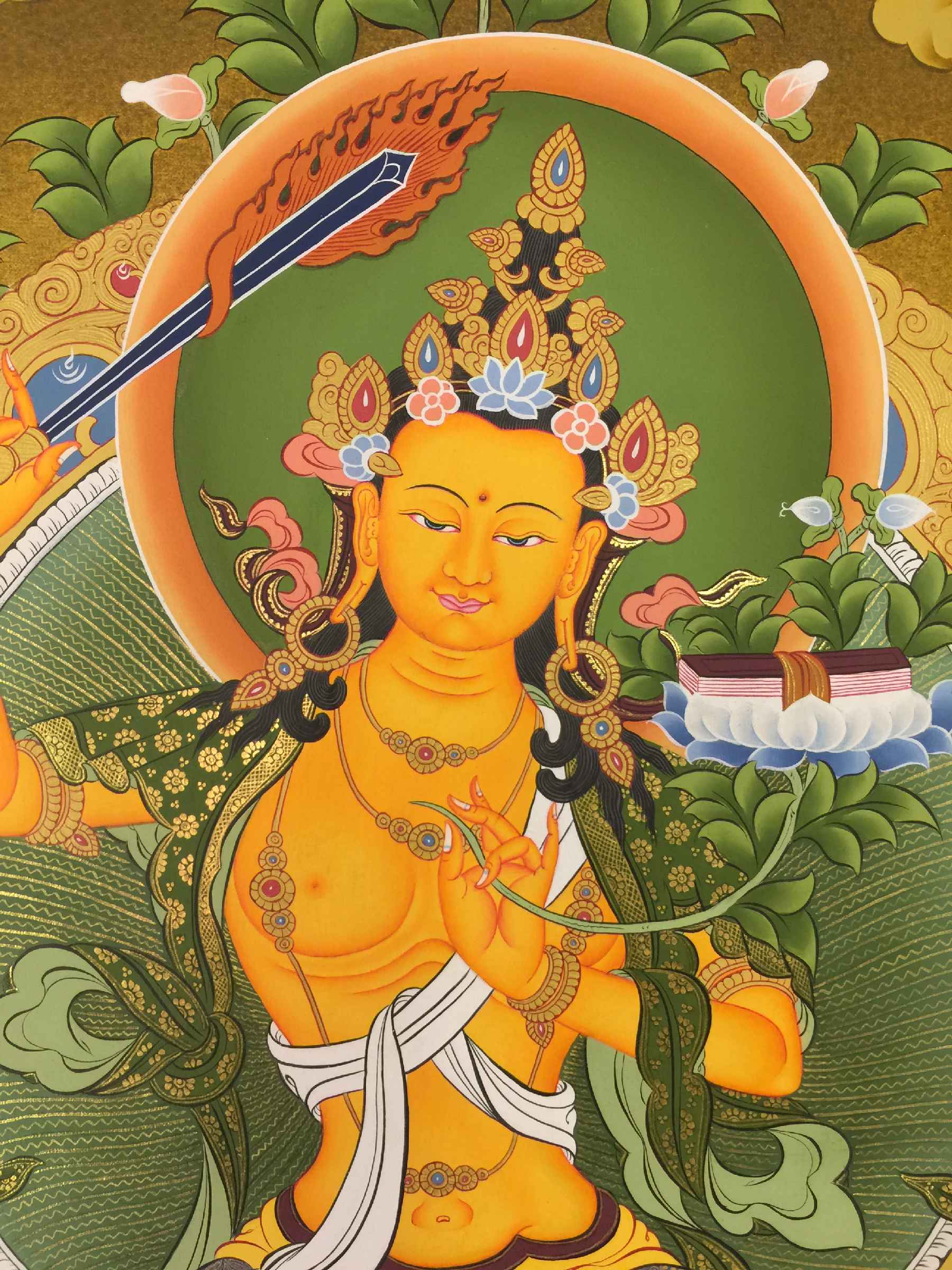 Manjushri Tibetan Hand Painted Buddhist Thangka <span Style=