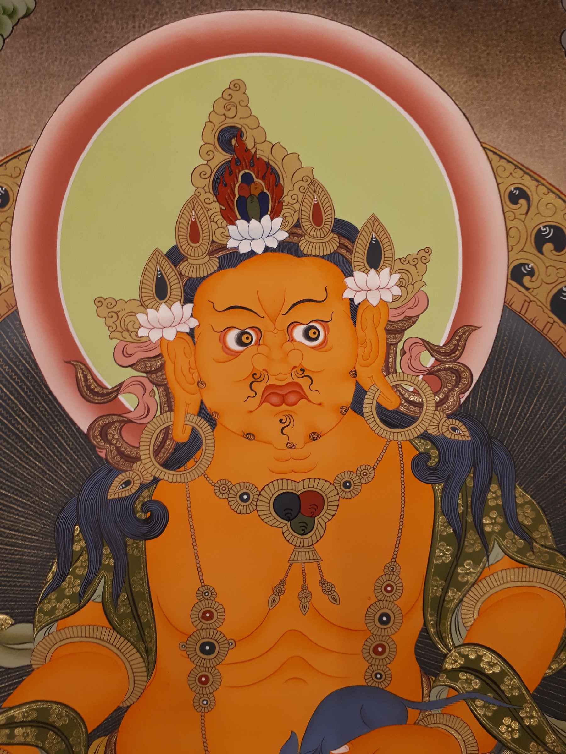 Yellow Jambhala Tibetan Hand Painted Buddhist Thangka <span Style=
