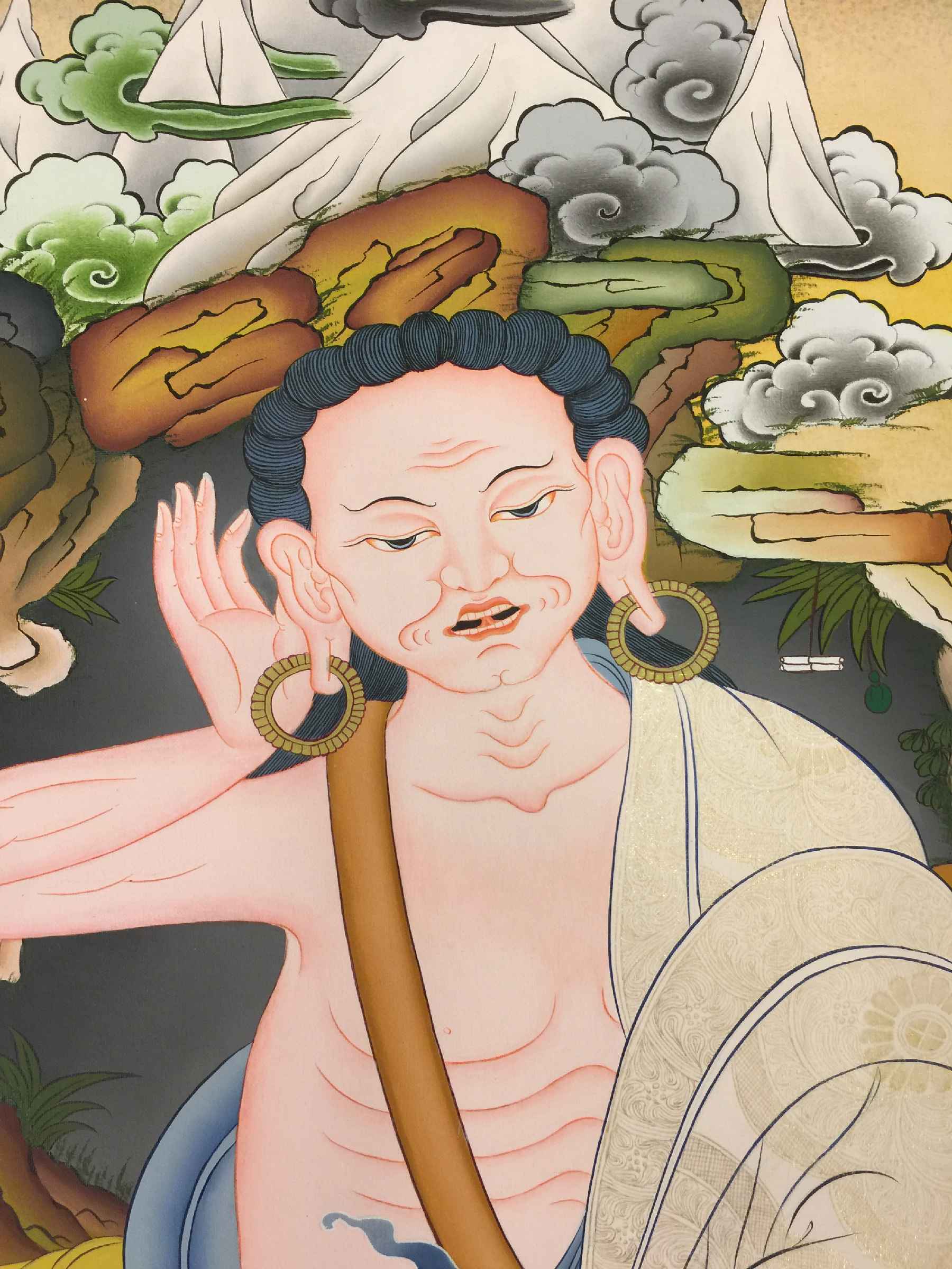 Milarepa Tibetan Hand Painted Buddhist Thangka real Gold, traditional Color