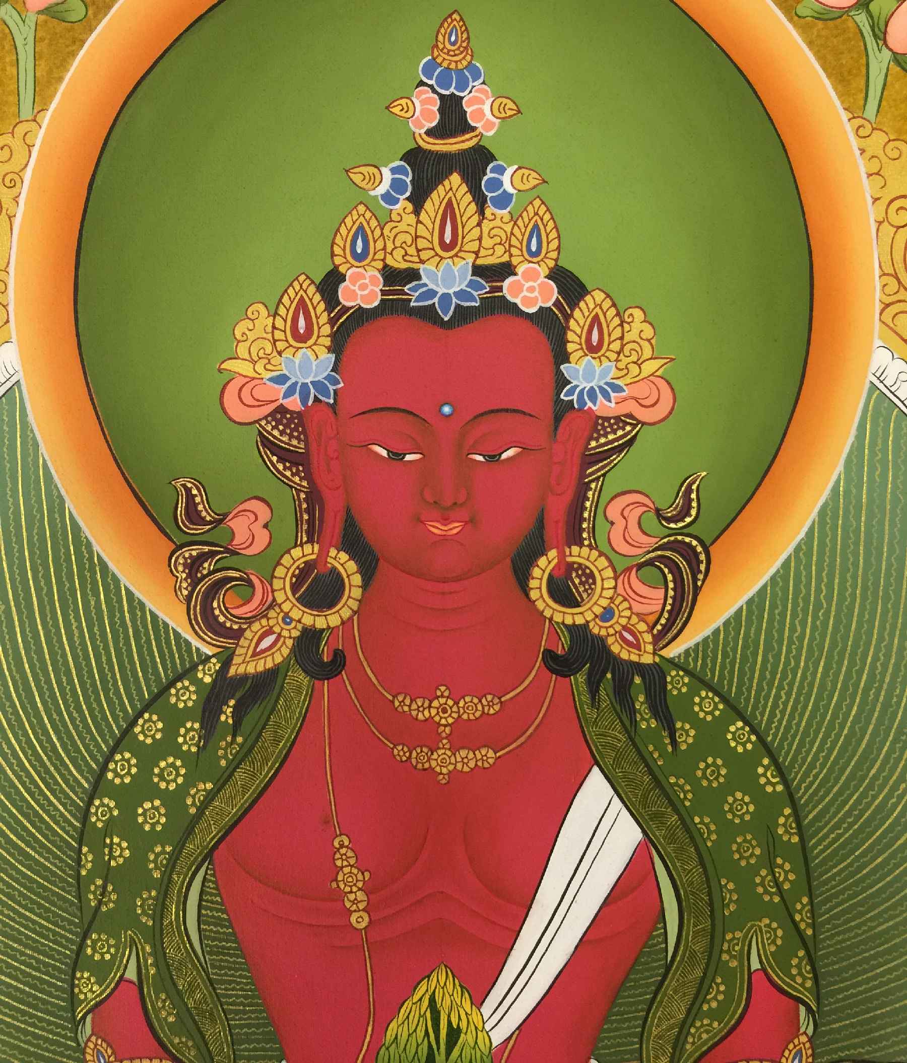 Amitayus, Aparimita Tibetan Hand Painted Buddhist Thangka <span Style=