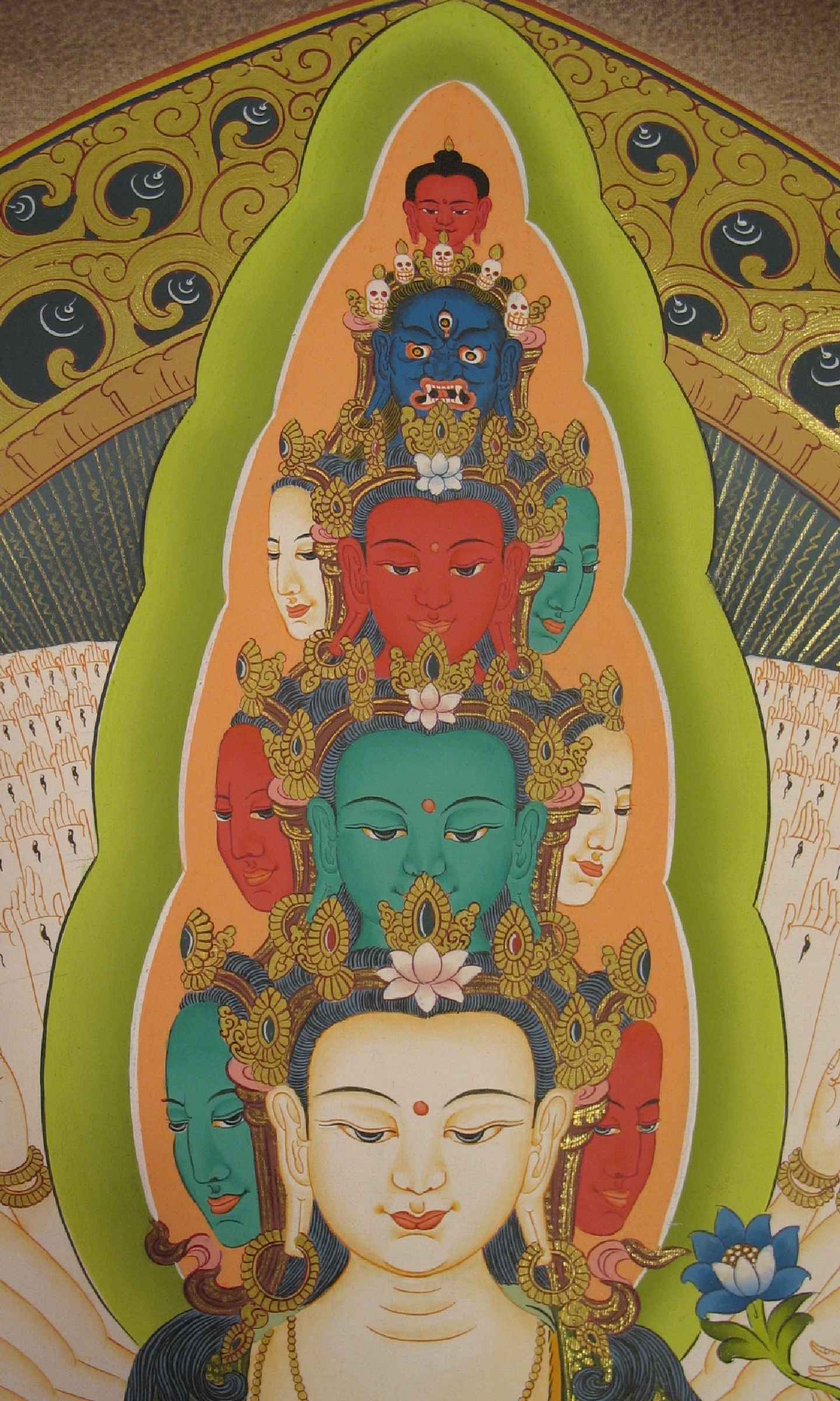 Sahasrabhuja Avalokitesvara Tibetan Hand Painted Buddhist Thangka <span Style=