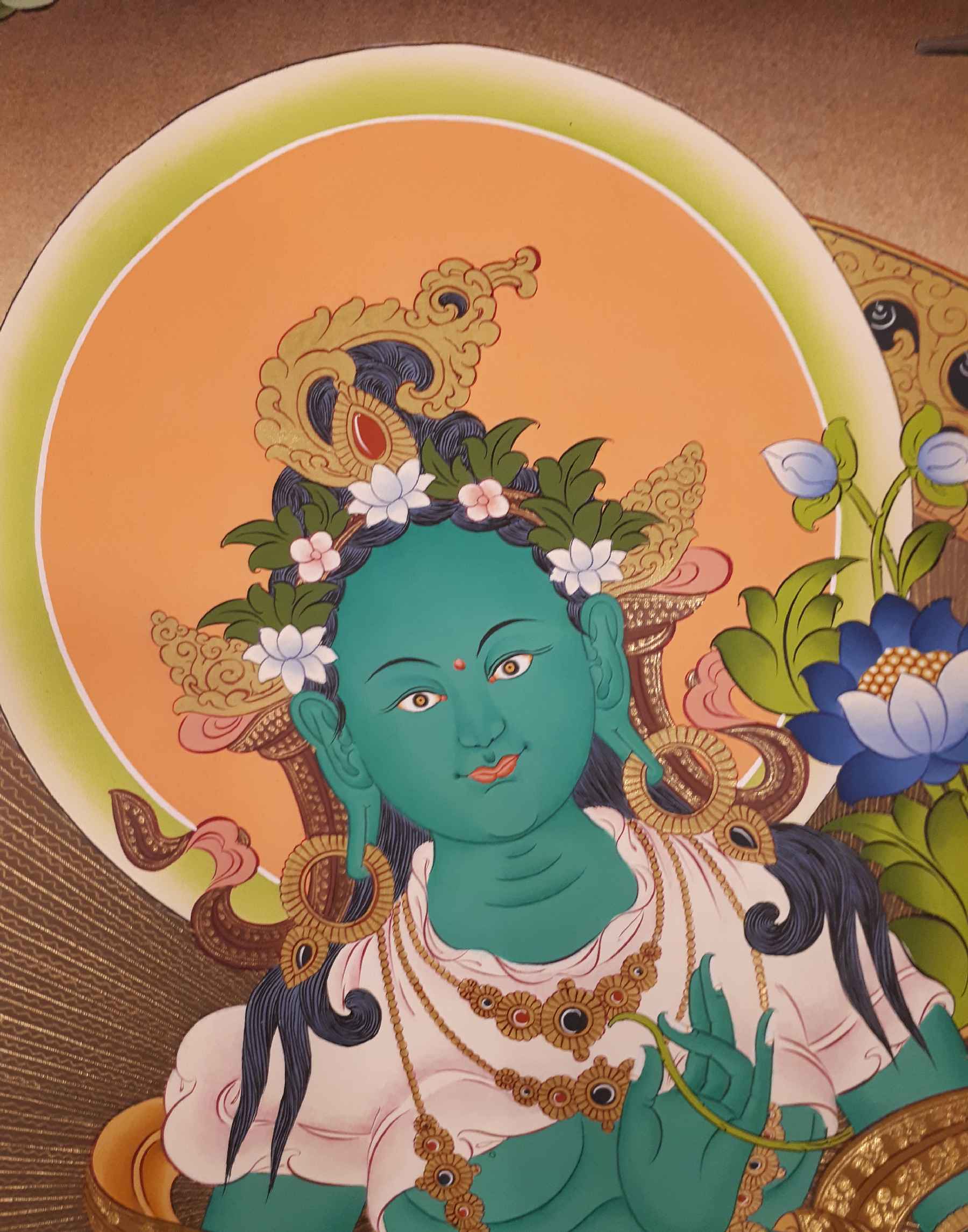 Green Tara Tibetan Hand Painted Buddhist Thangka <span Style=