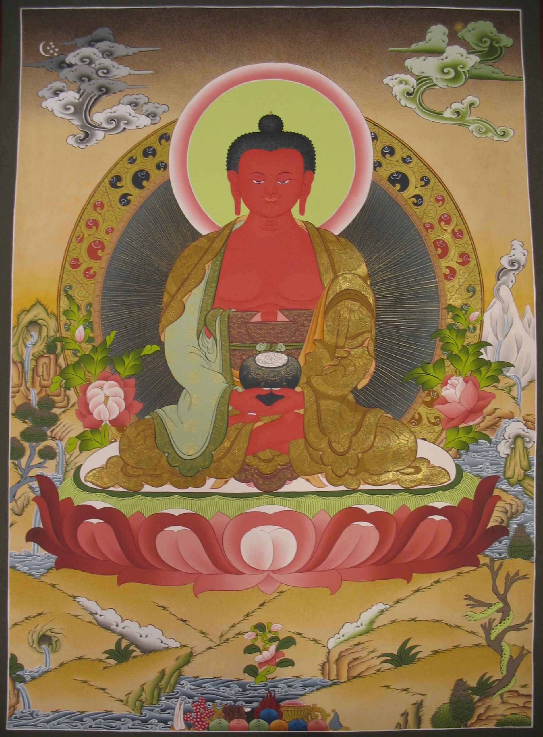 Amitabha Buddha Tibetan Hand Painted Buddhist Thangka <span Style=