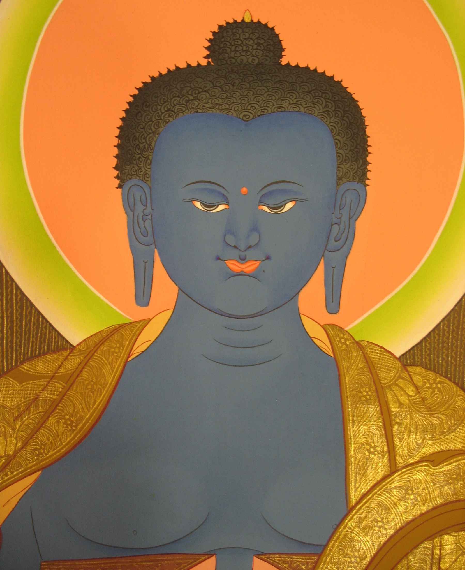 Medicine Buddha Tibetan Hand Painted Buddhist Thangka <span Style=