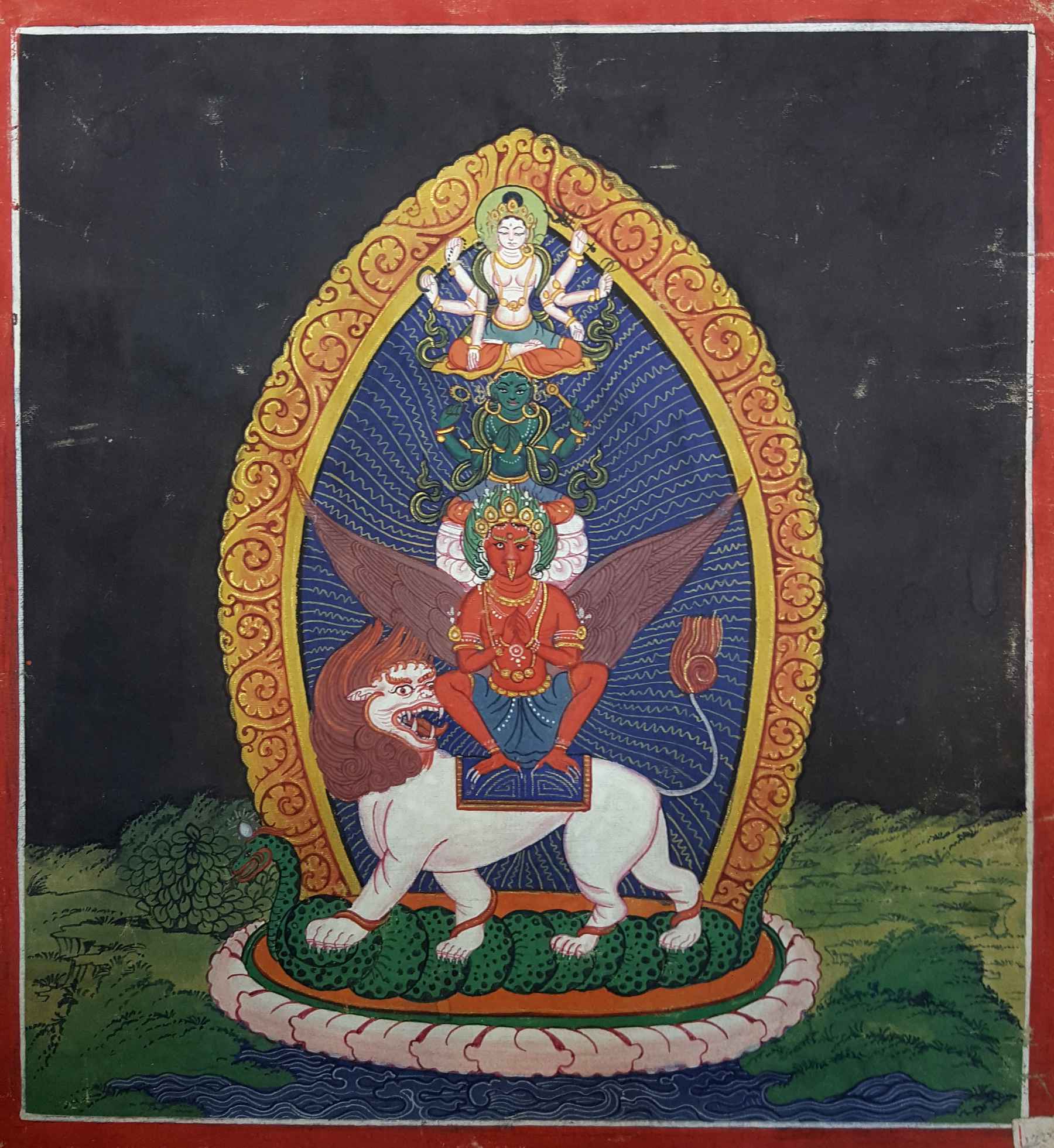 Old Newari Thangka Of Hari Hari Vahana Lokeshvara
