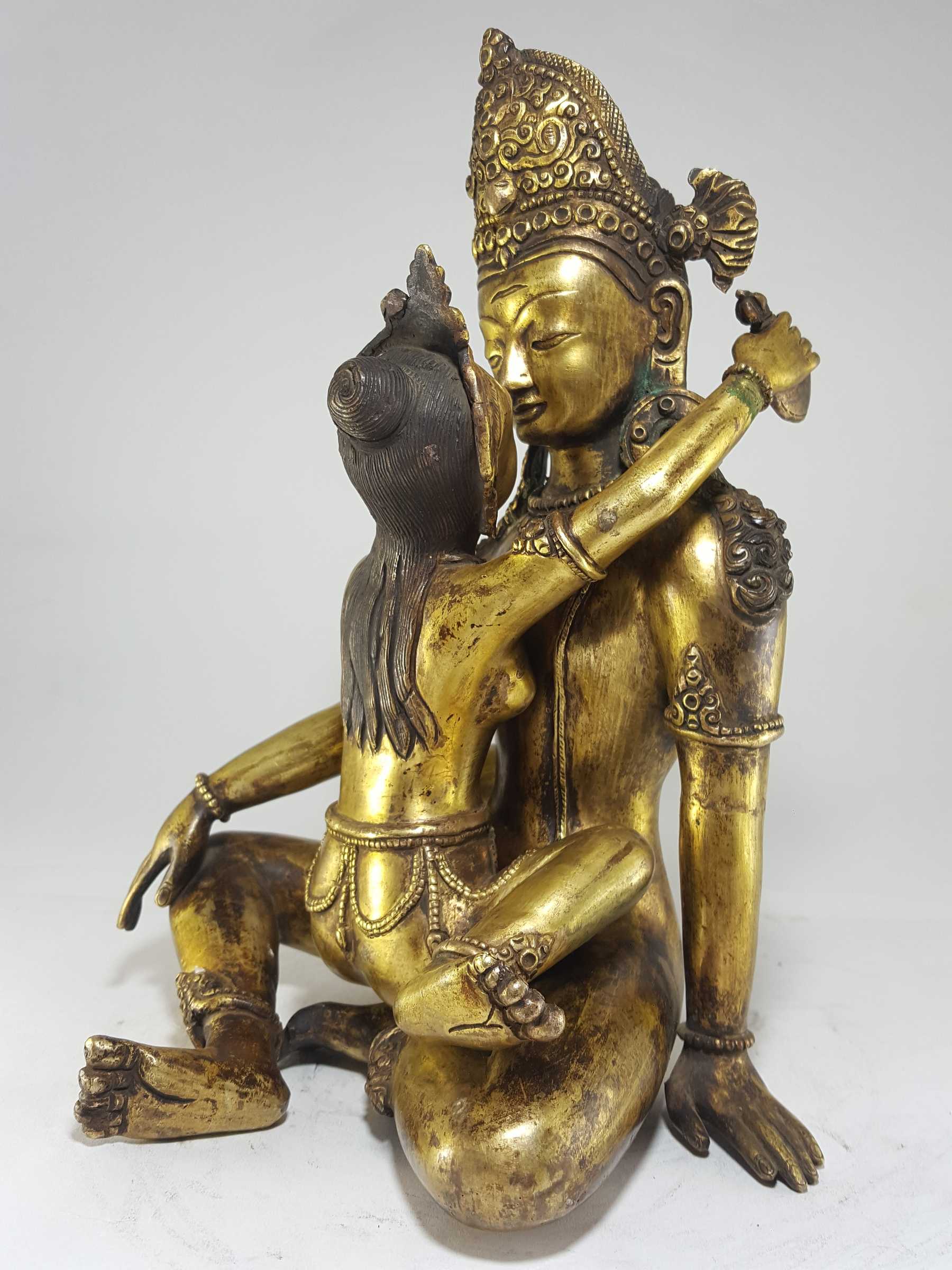 Indra With Consort, shakti, Yab-yum Statue full Fire Gold Plated And antique Finishing