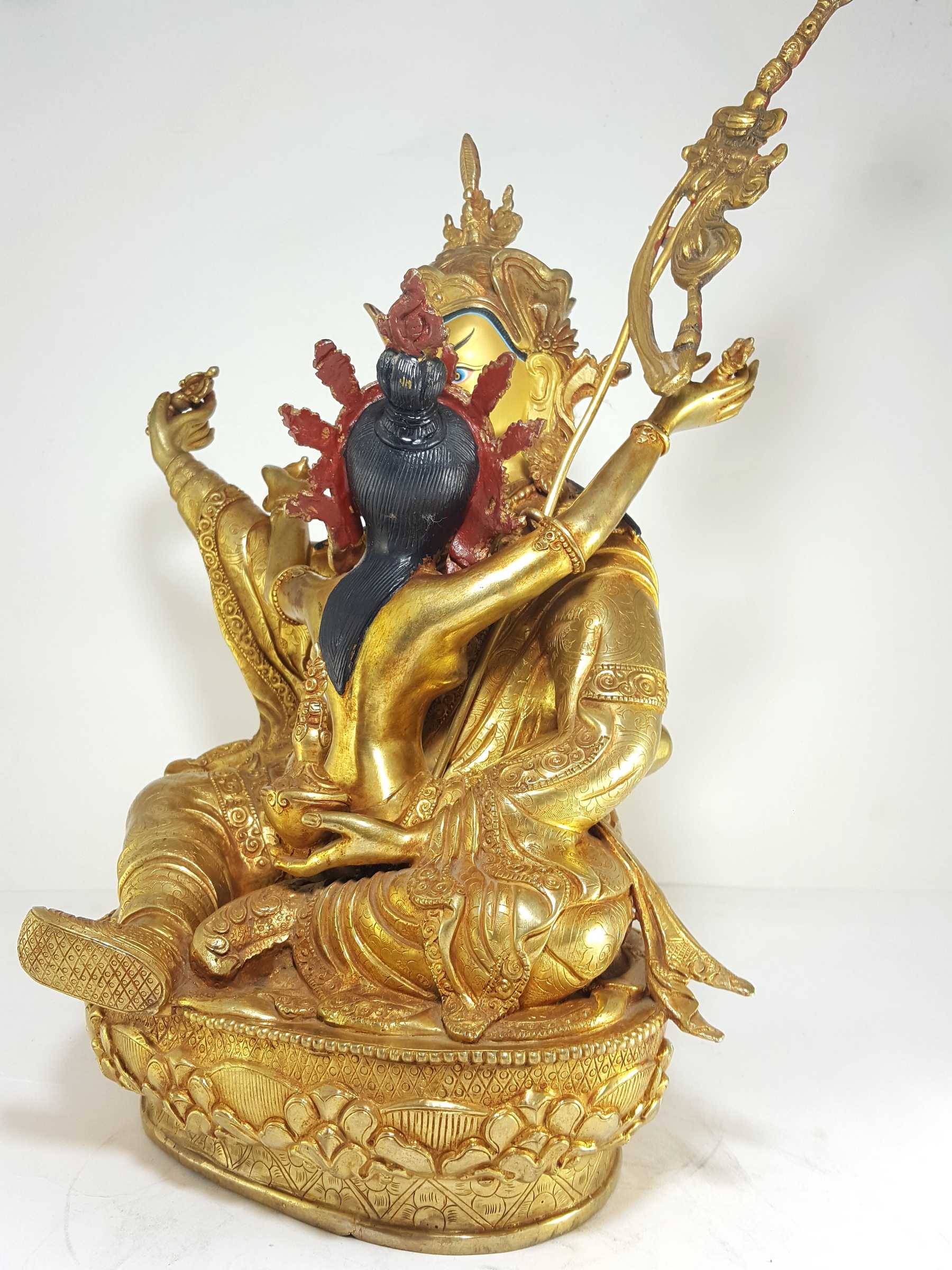 Statue Of Padmasambhava With Consort, shakti, Yab-yum full Gold Plated With painted Face