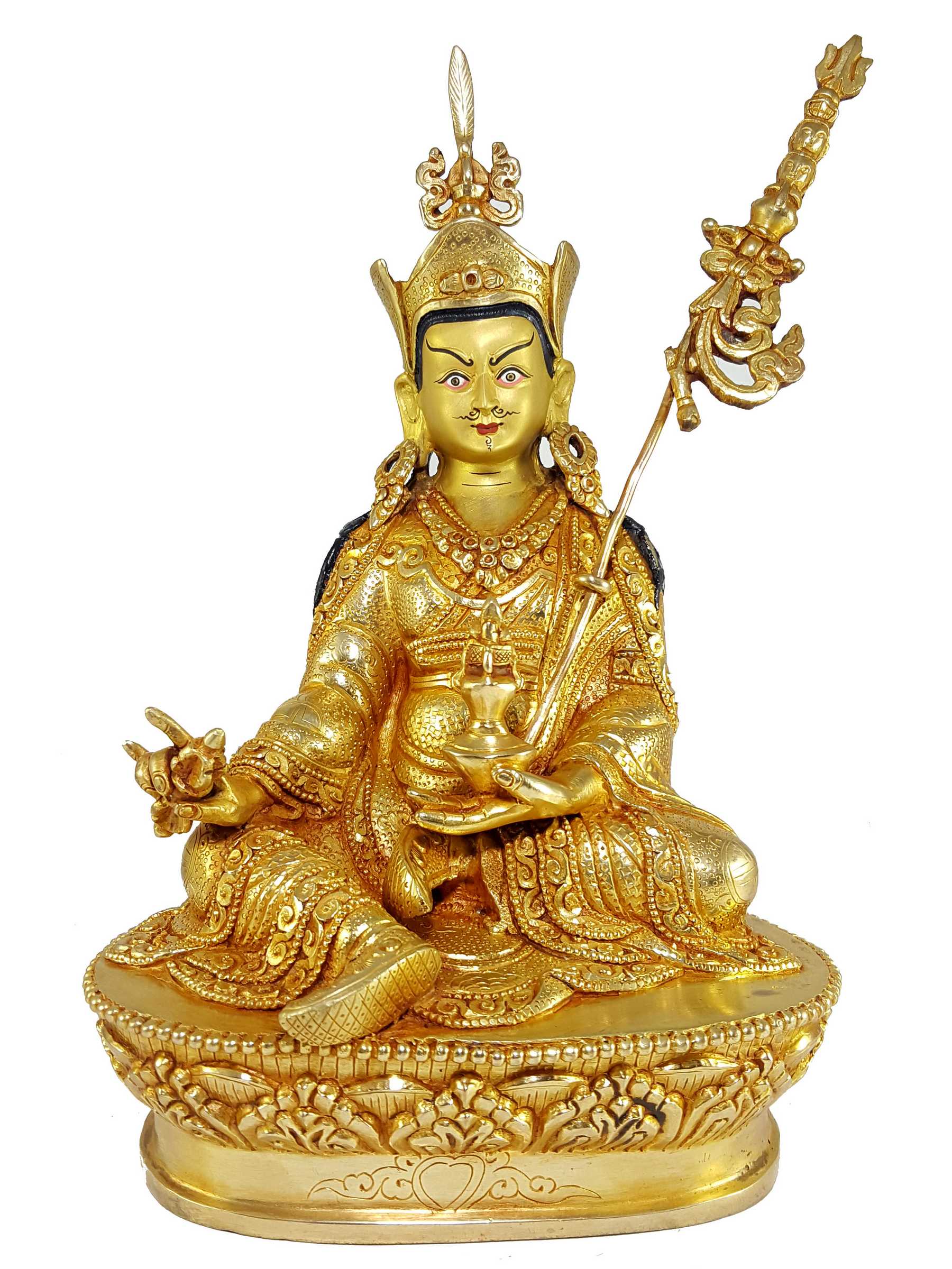Statue Of Guru Padmasambhava full Fire Gold Plated With painted Face