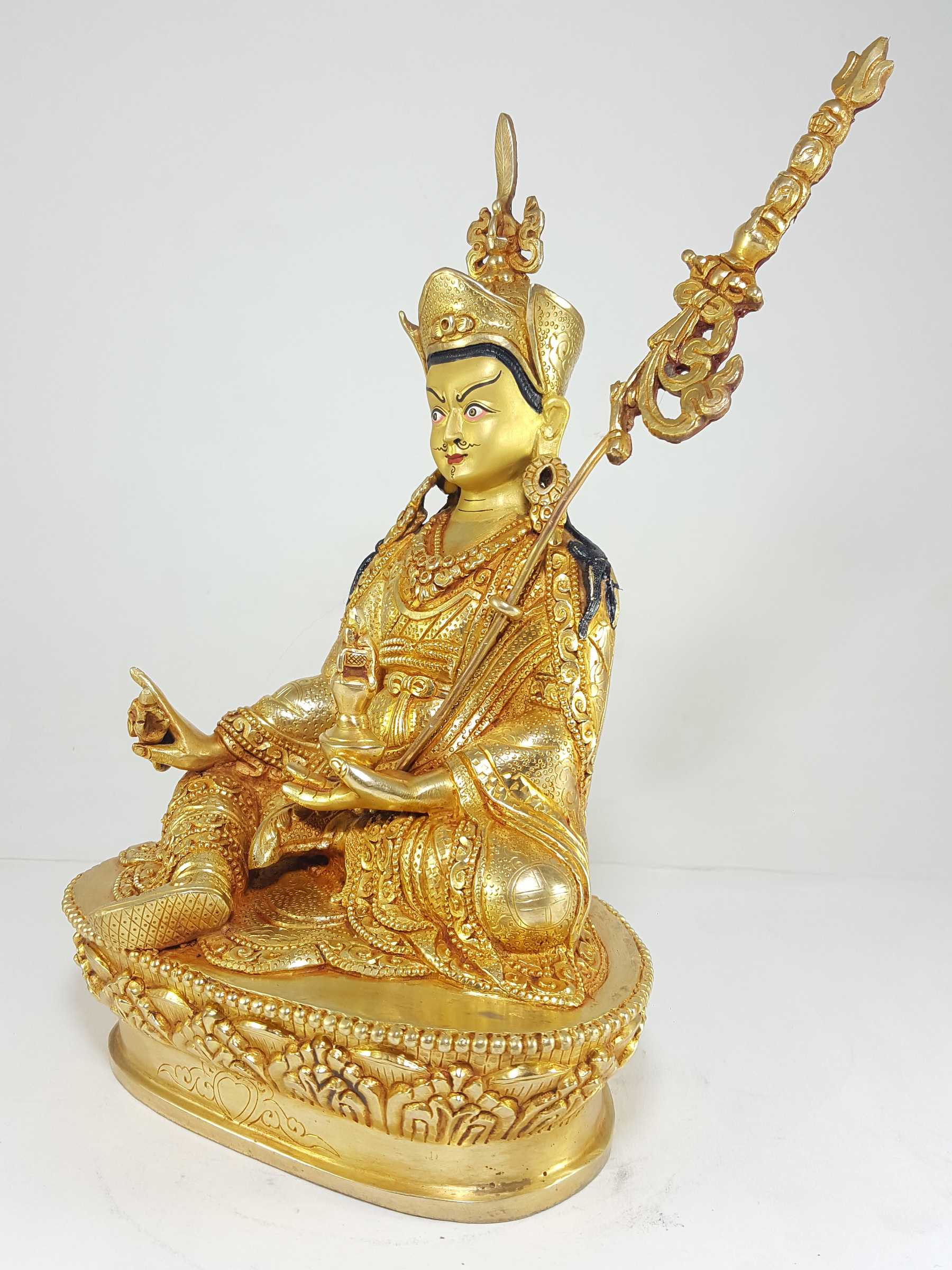 Statue Of Guru Padmasambhava full Fire Gold Plated With painted Face