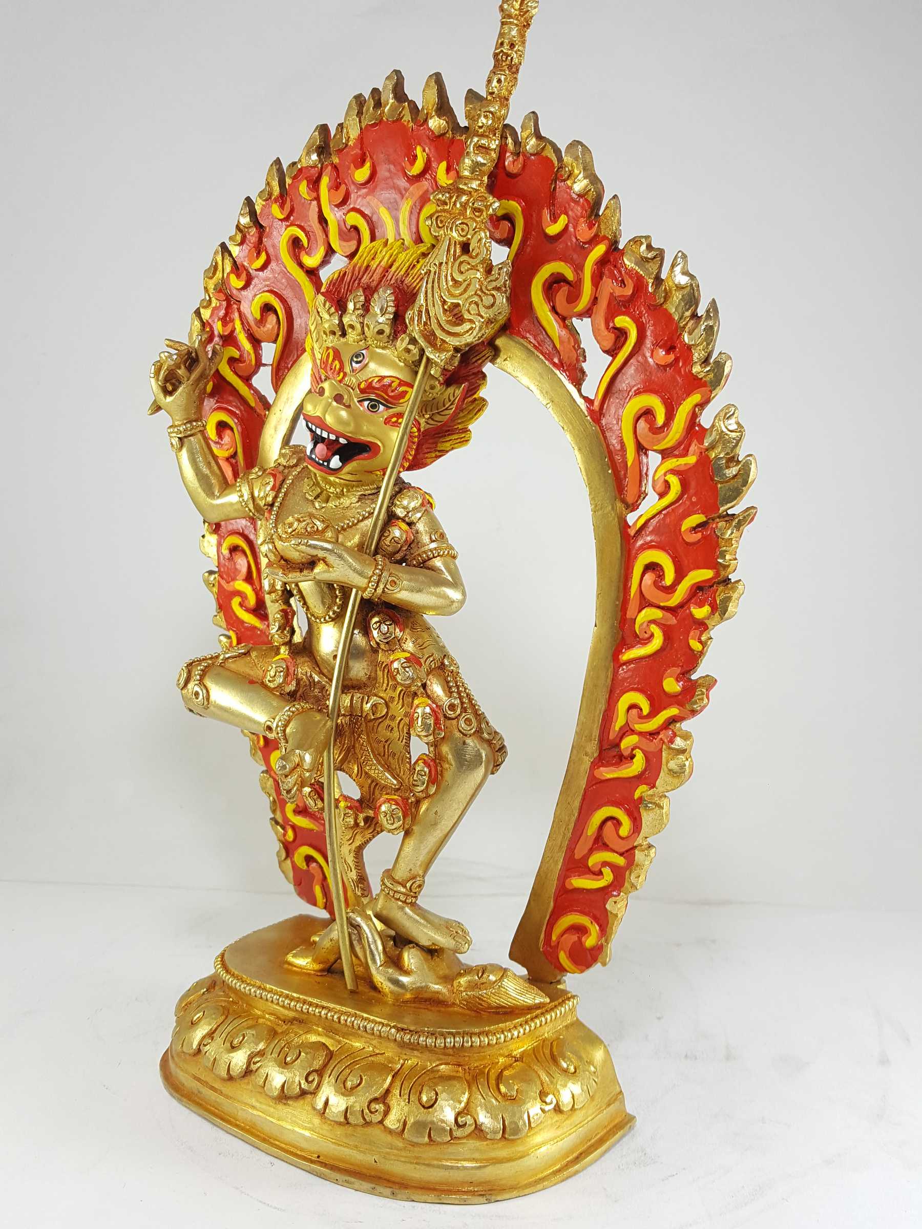 Statue Of Simhamukha Yogini, Senge Dongma full Fire Gold Plated With painted Face