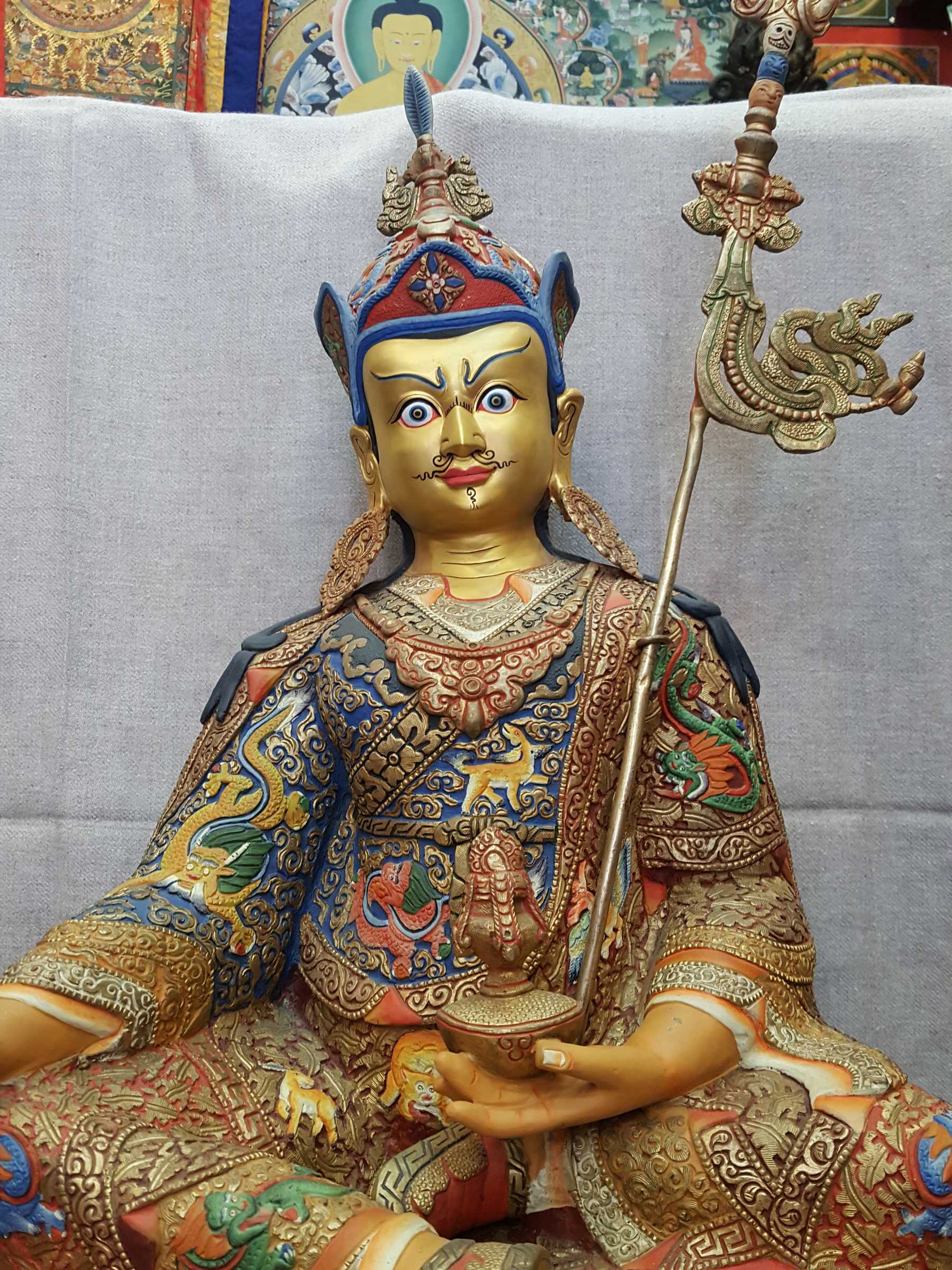 Statue Of Padmasambhava, traditional Color Finishing, big Statue